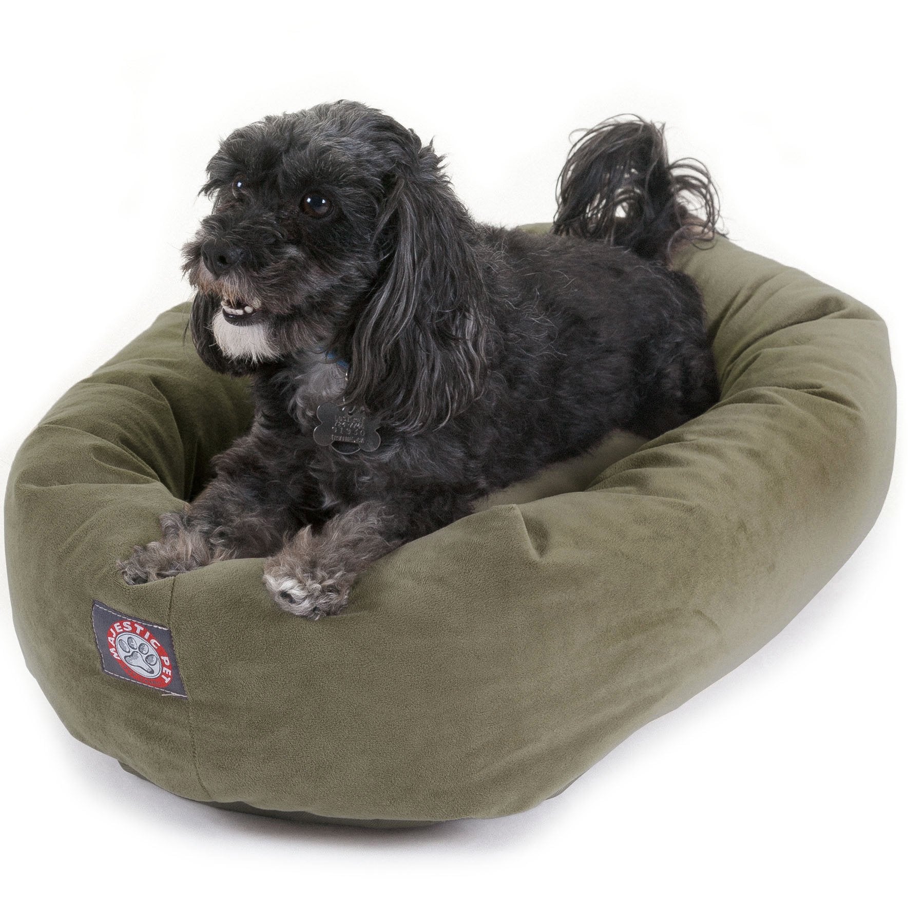 Majestic Pet 24 Inch Suede Calming Dog Bed Washable – Cozy Soft Round Dog Bed With Spine Support For Dogs To Rest Their Head - Fluffy Donut Dog Bed 24X19X7 (Inch) - Round Pet Bed Small – Sage