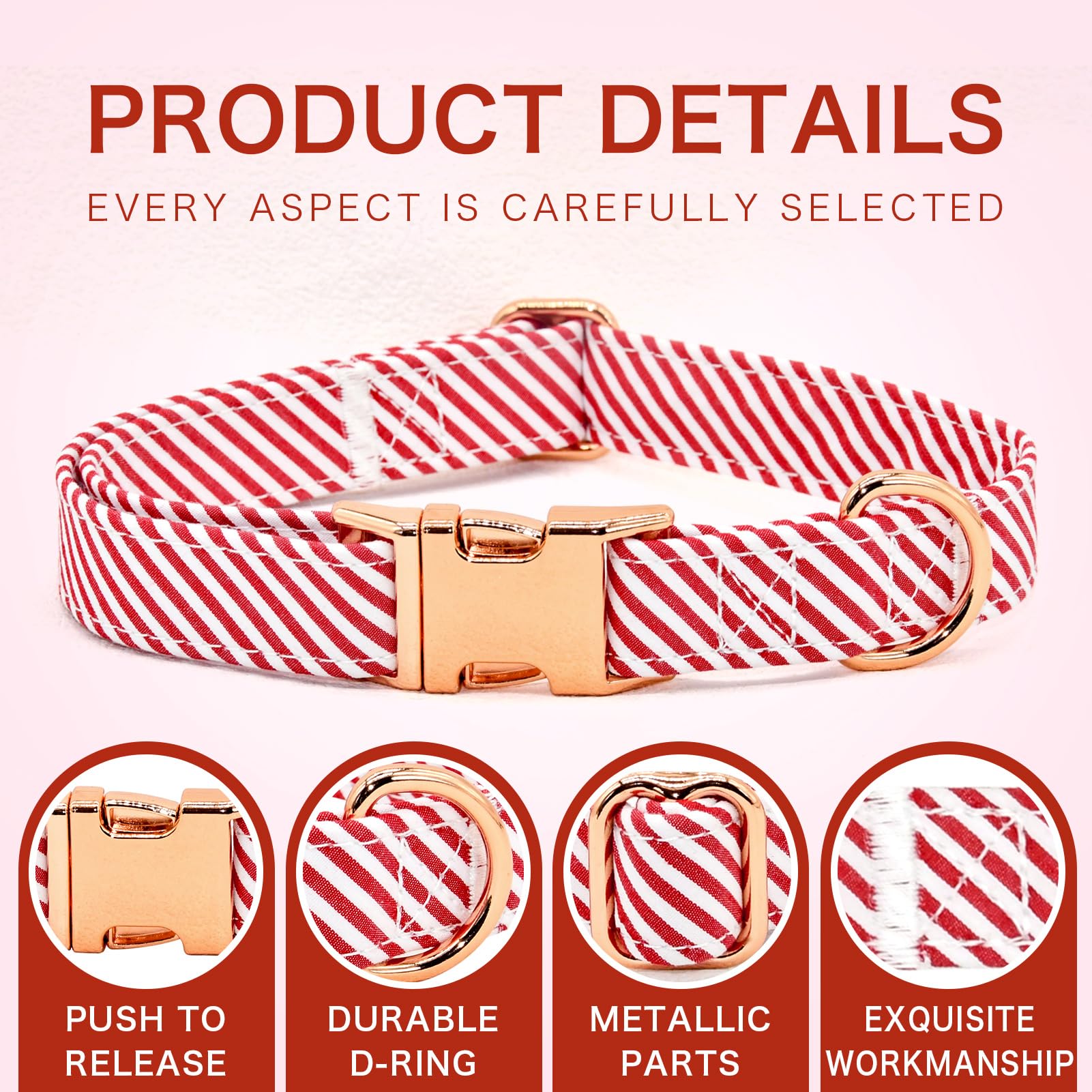 Classical Red Stripe Dog Bow Tie Dog Collar Accessory, Detachable Bowtie, Adjustable Collar For Small Medium Large Dogs