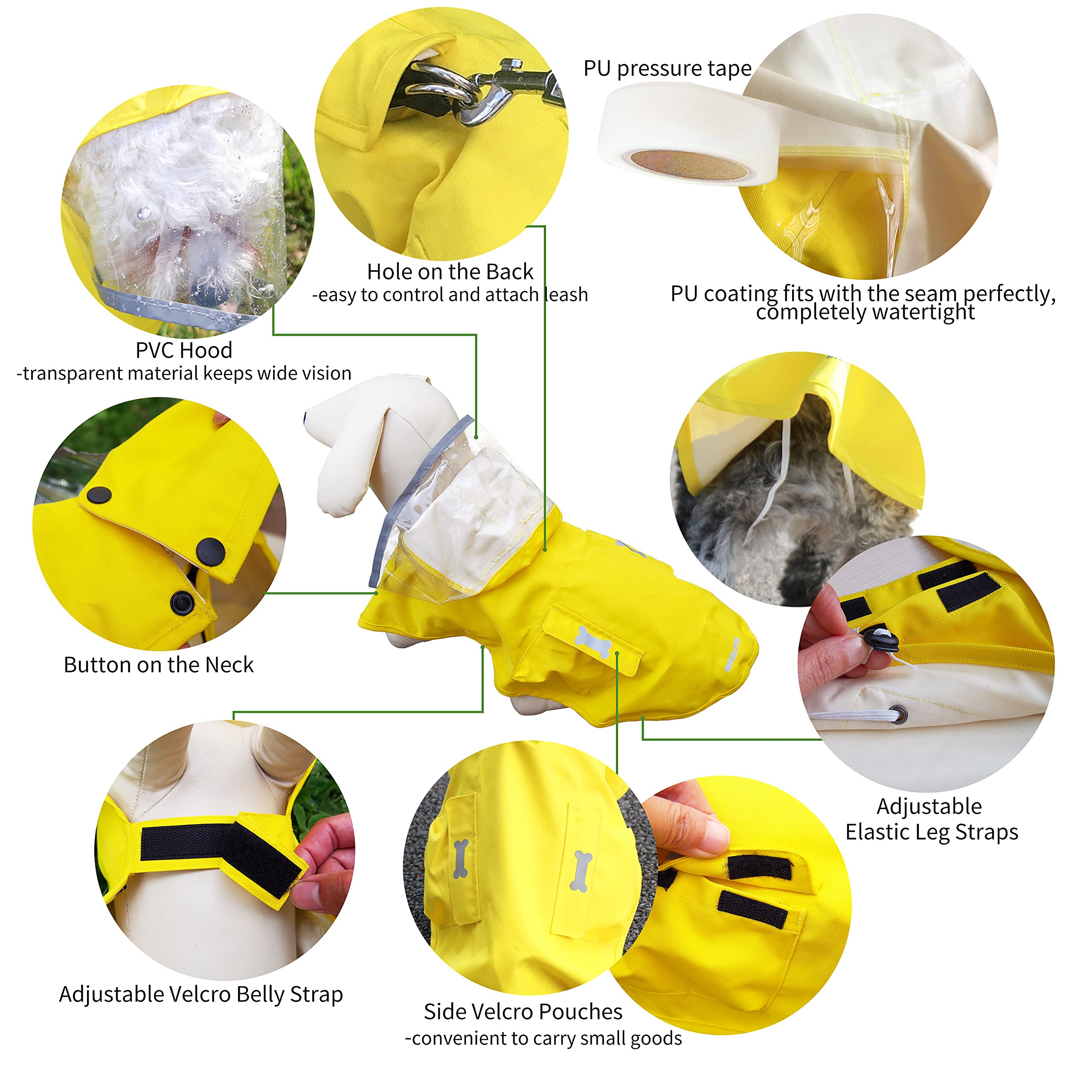 Waterproof Dog Raincoat, Adjustable Reflective Lightweight Pet Rain Clothes With Poncho Hood (Medium, Yellow)