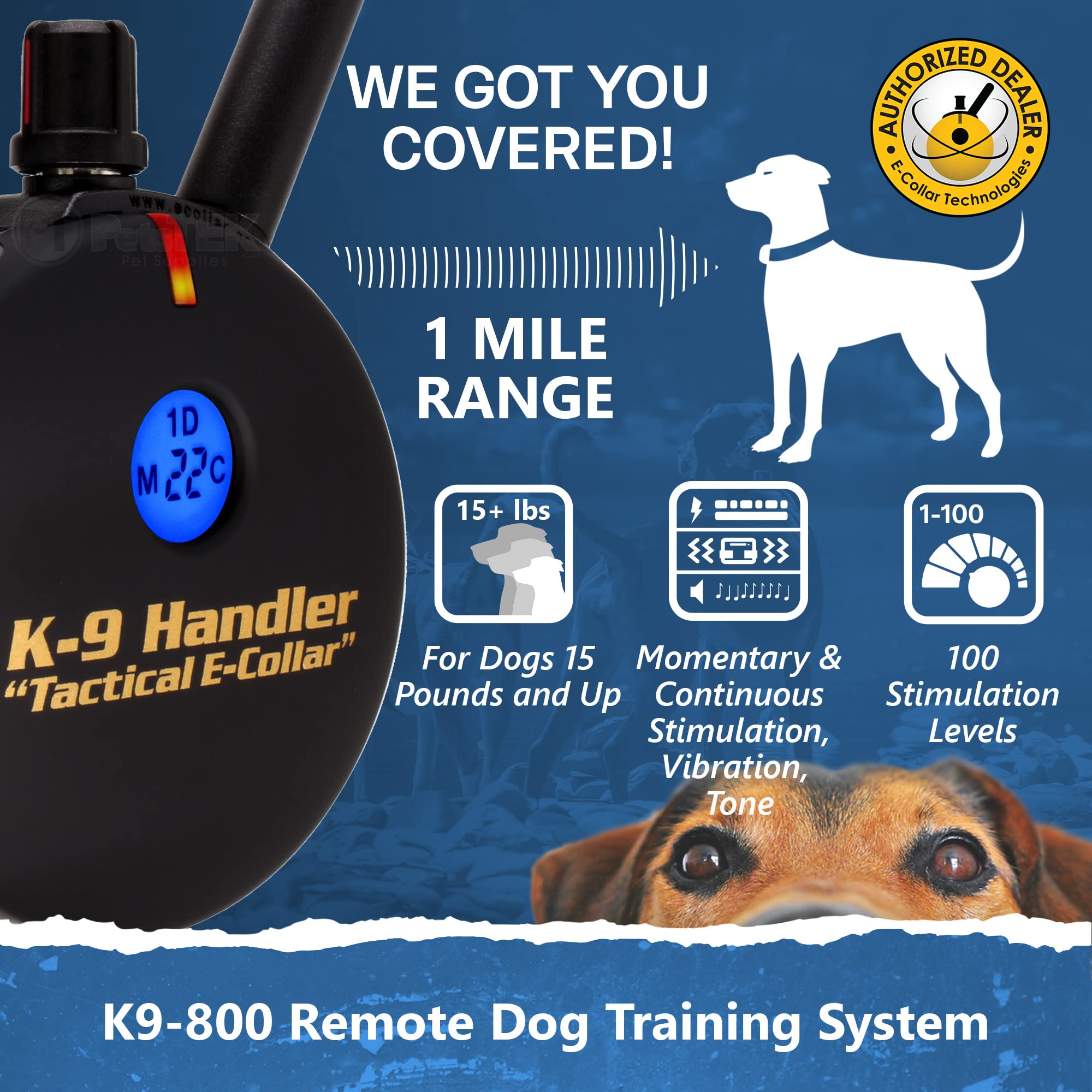 Educator K9-800 K9 Handler Professional E-Collar Dog Training Collar With Remote - Up To 1 Mile Range, Waterproof, Rechargeable,