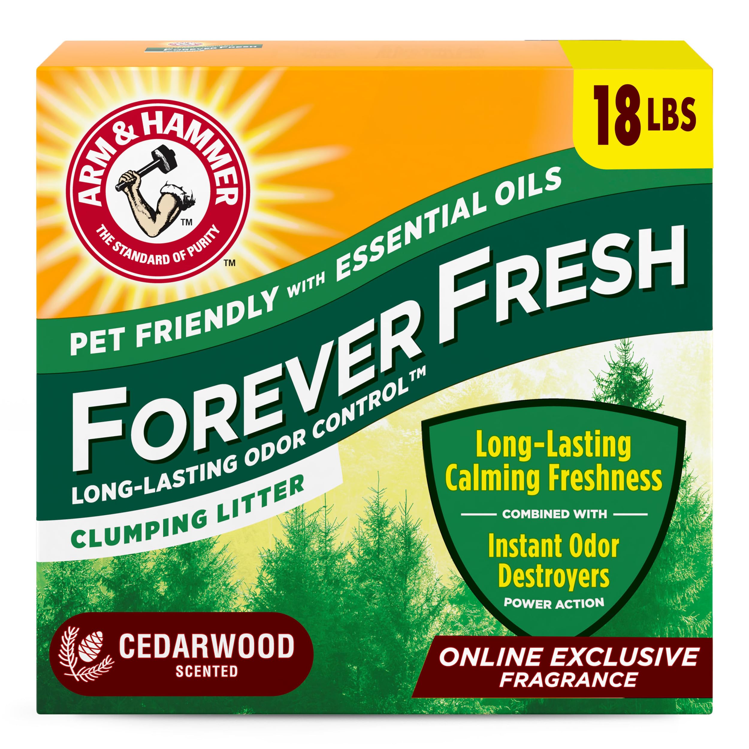 Arm & Hammer Forever Fresh Clumping Cat Litter Cedarwood, Multicat 18Lb, Pet Friendly With Essential Oils, (Pack Of 1)