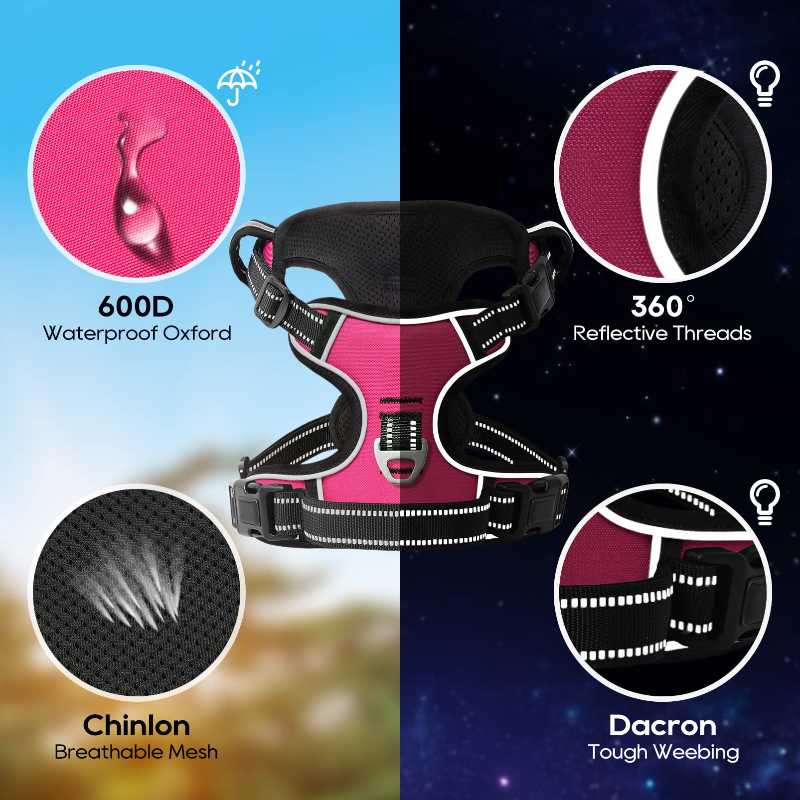 No Pull Dog Harness, No Choke Front Lead Dog Reflective Harness, Adjustable Soft Padded Pet Vest With Easy Control Handle For Small Medium Large Dogs