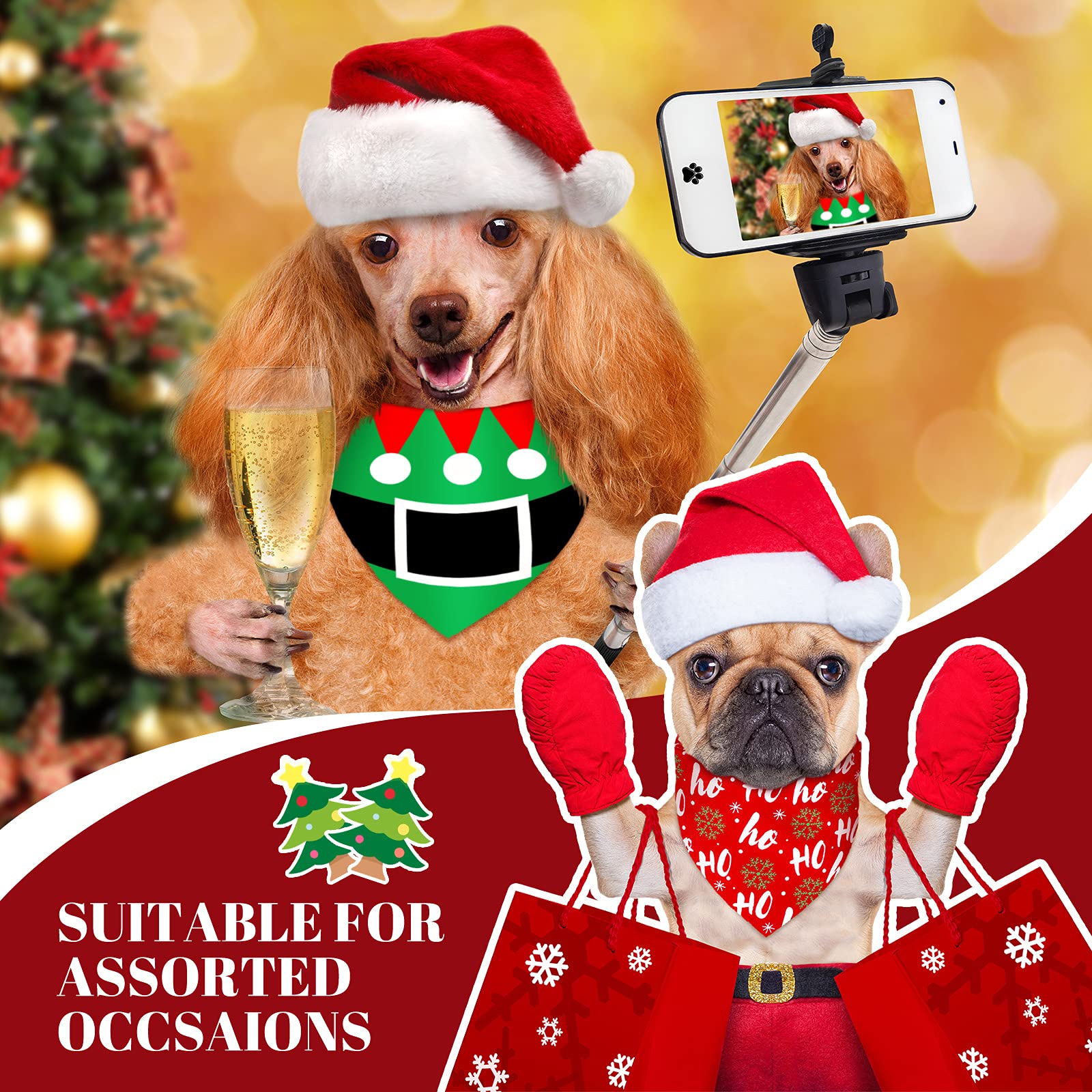 Weewooday 20 Pieces Christmas Dog Bandanas For Dogs Santa Claus Christmas Tree Triangle Pet Bib Adjustable Pet Bandana Soft Dogg