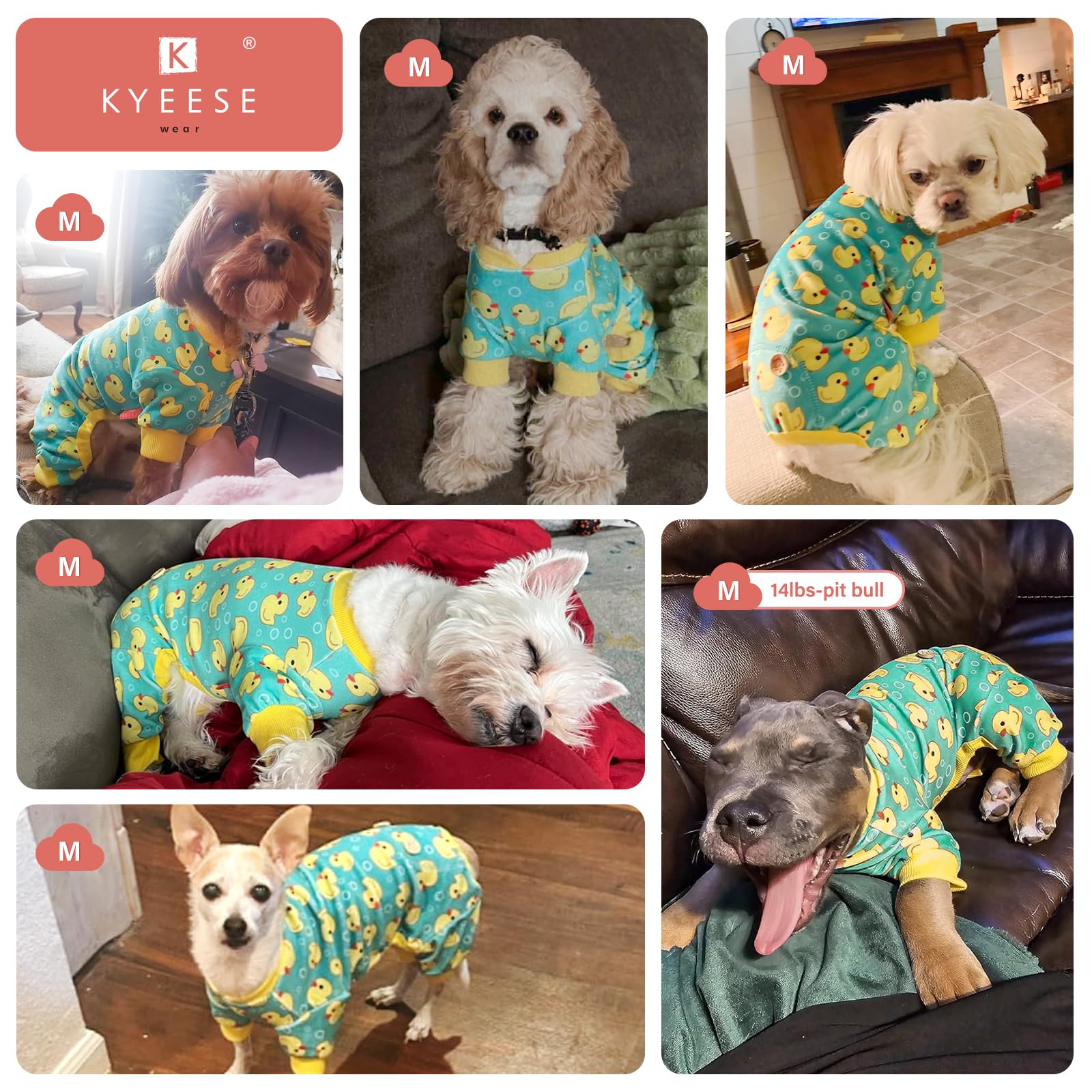 Kyeese Dog Pajamas Yellow Duck For Small Dogs Soft Material Stretchable Dog Pajama Pjs Dog Apparel