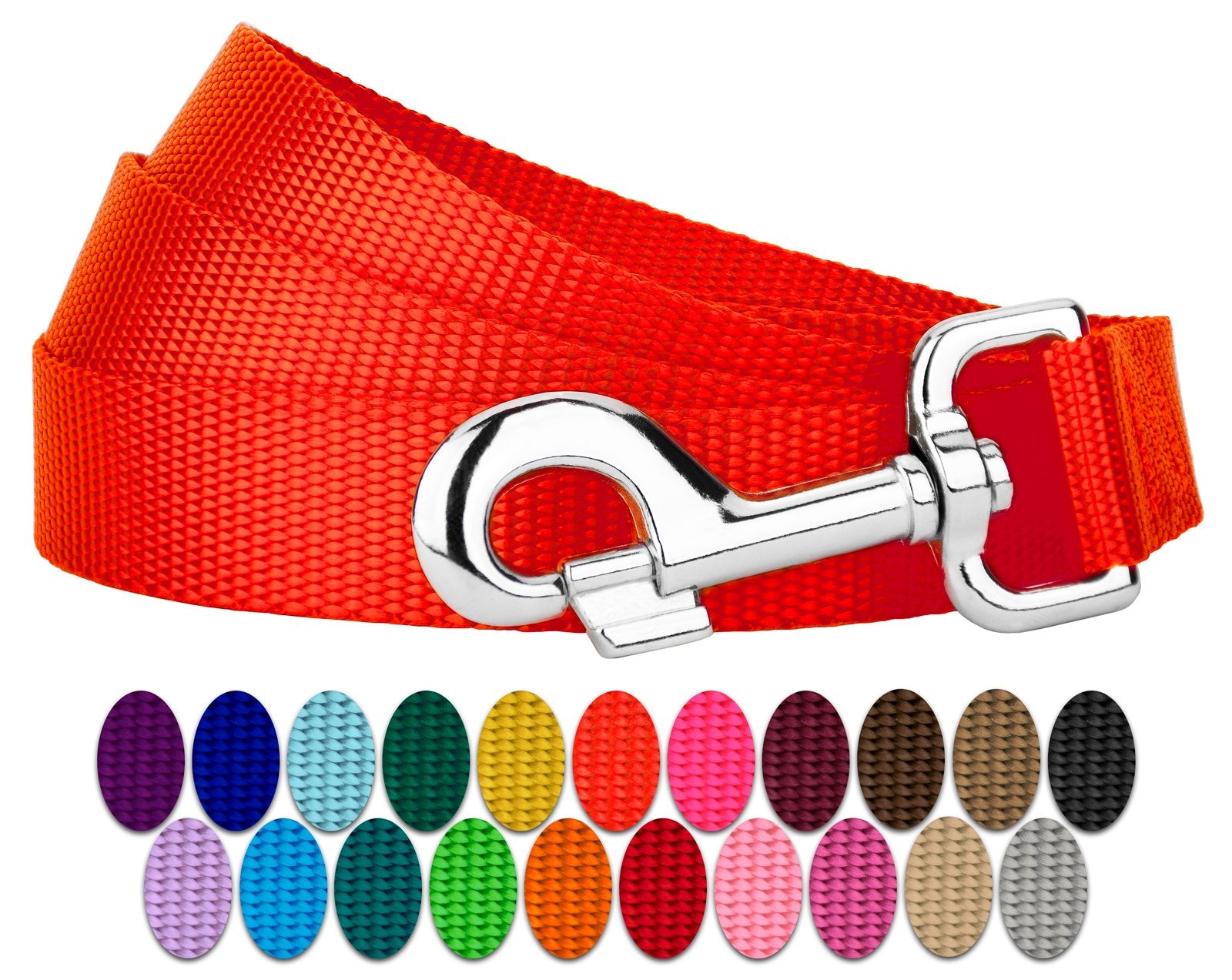 Country Brook Petz - 1 Inch Solid Color Nylon Dog Leash - Durable Clip - Soft Handle (1 Inch Wide, 4 Foot, Hot Orange)
