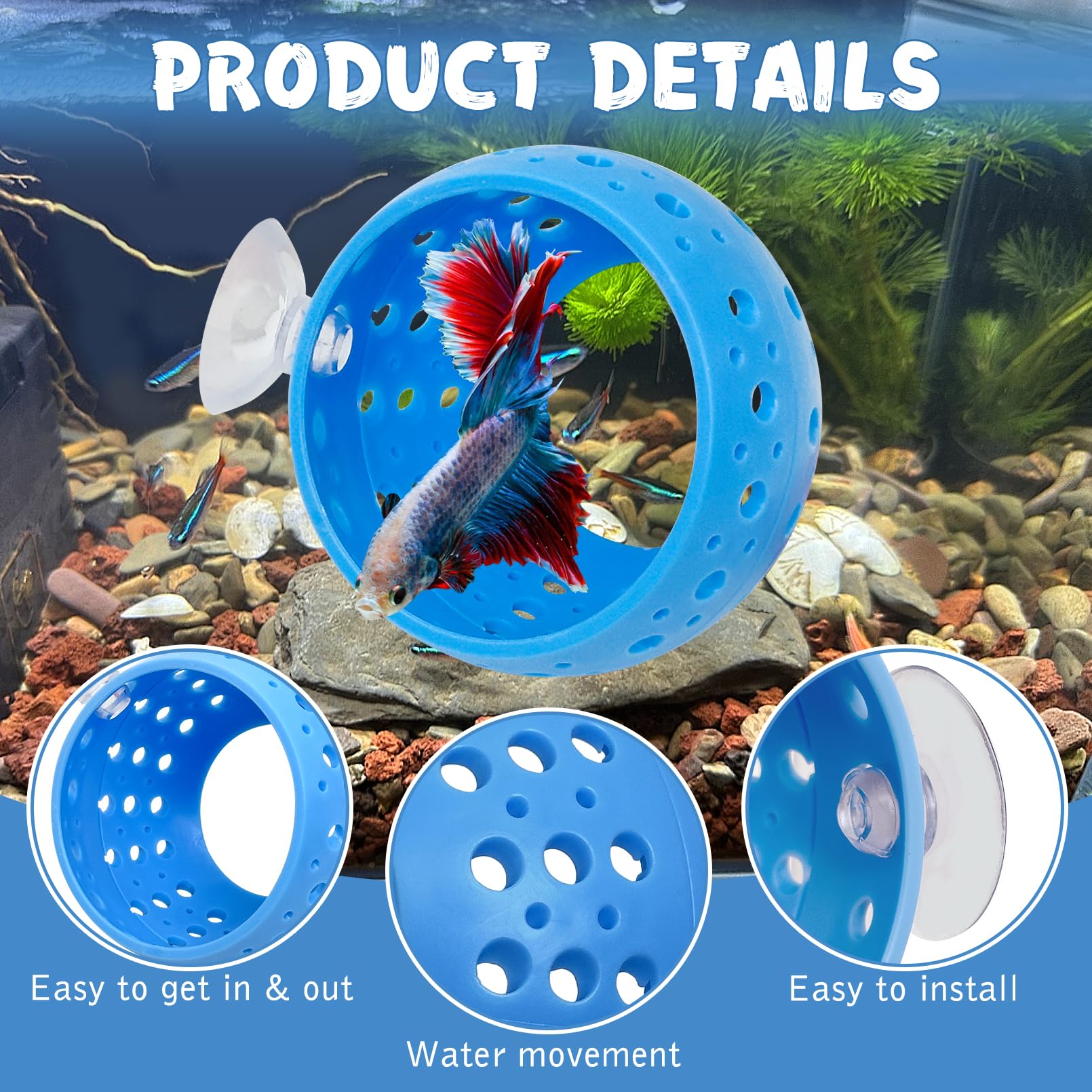Fhiny Betta Tunnel, 2 PCS Aquarium Fish Hideout with Suction Cup Tank Tunnel Shrimp Cave Aquarium Ornament Fish Tank Accessories