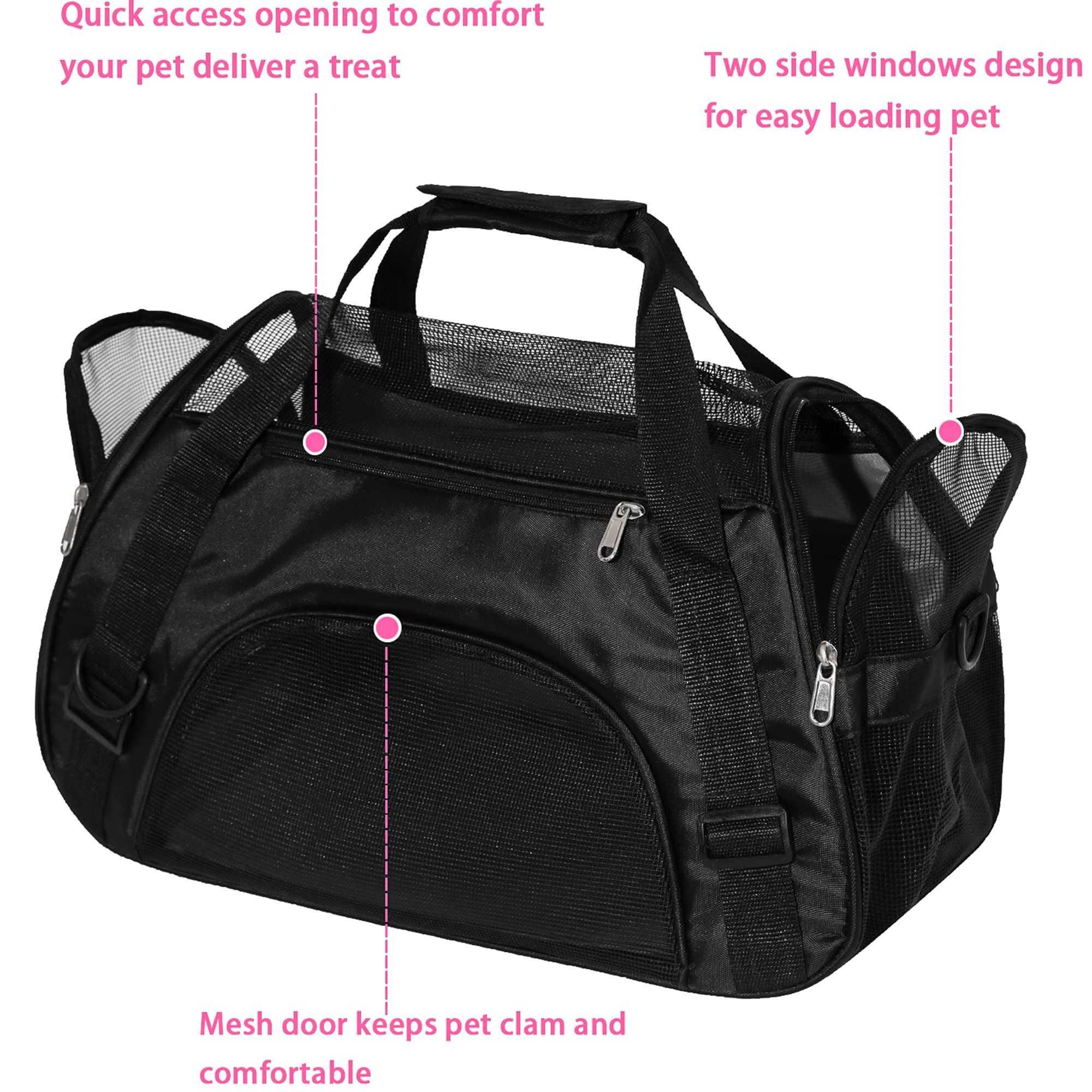 Muchl Cat Carrier Soft-Sided Pet Carrier For Small Medium Cats, Puppies, Dog Carrier Pet Travel Bag For Small Dogs Comfort Portable Foldable Pet Bag Airline Approved (Medium Black)