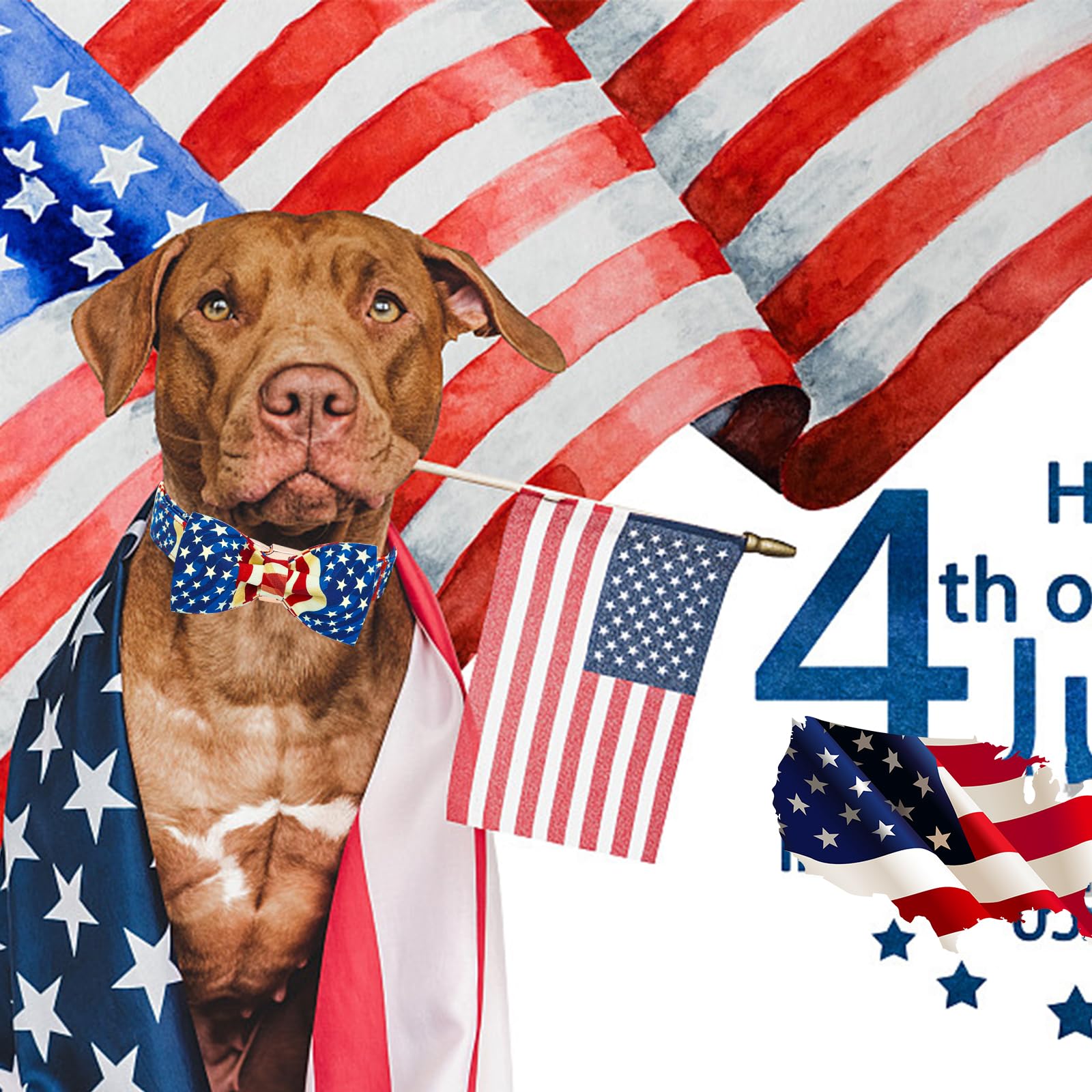 Elegant Little Tail Independence Dog Collar, Patriotic Pet Collar With Bow Tie American 4Th Of July Holiday Cotton Soft Boy Girl