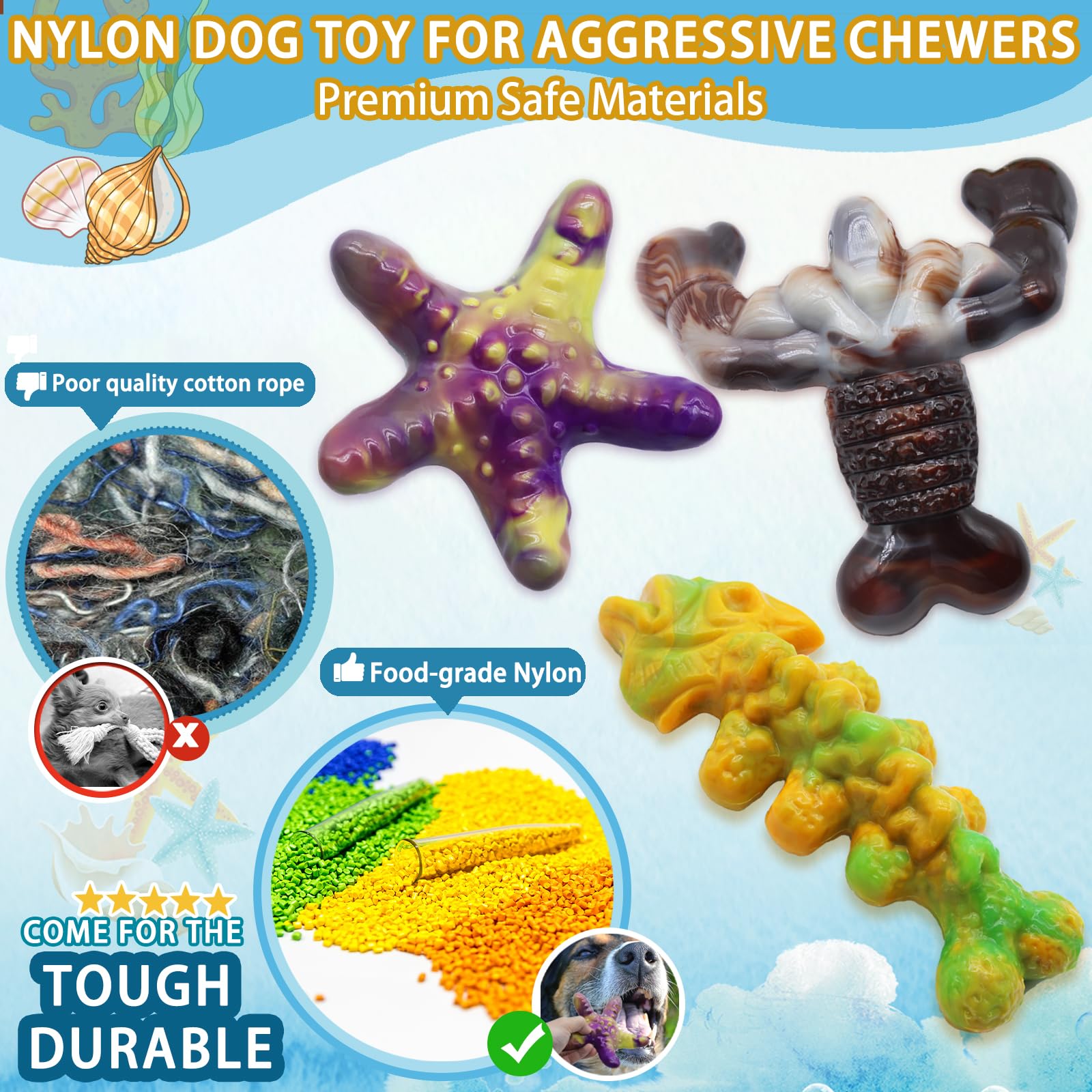 Dog Chew Toys For Aggressive Chewers,3 Pack Tough Dog Bone Toys To Keep Them Busy, Indestructible Pet Toy For For Medium/Large B