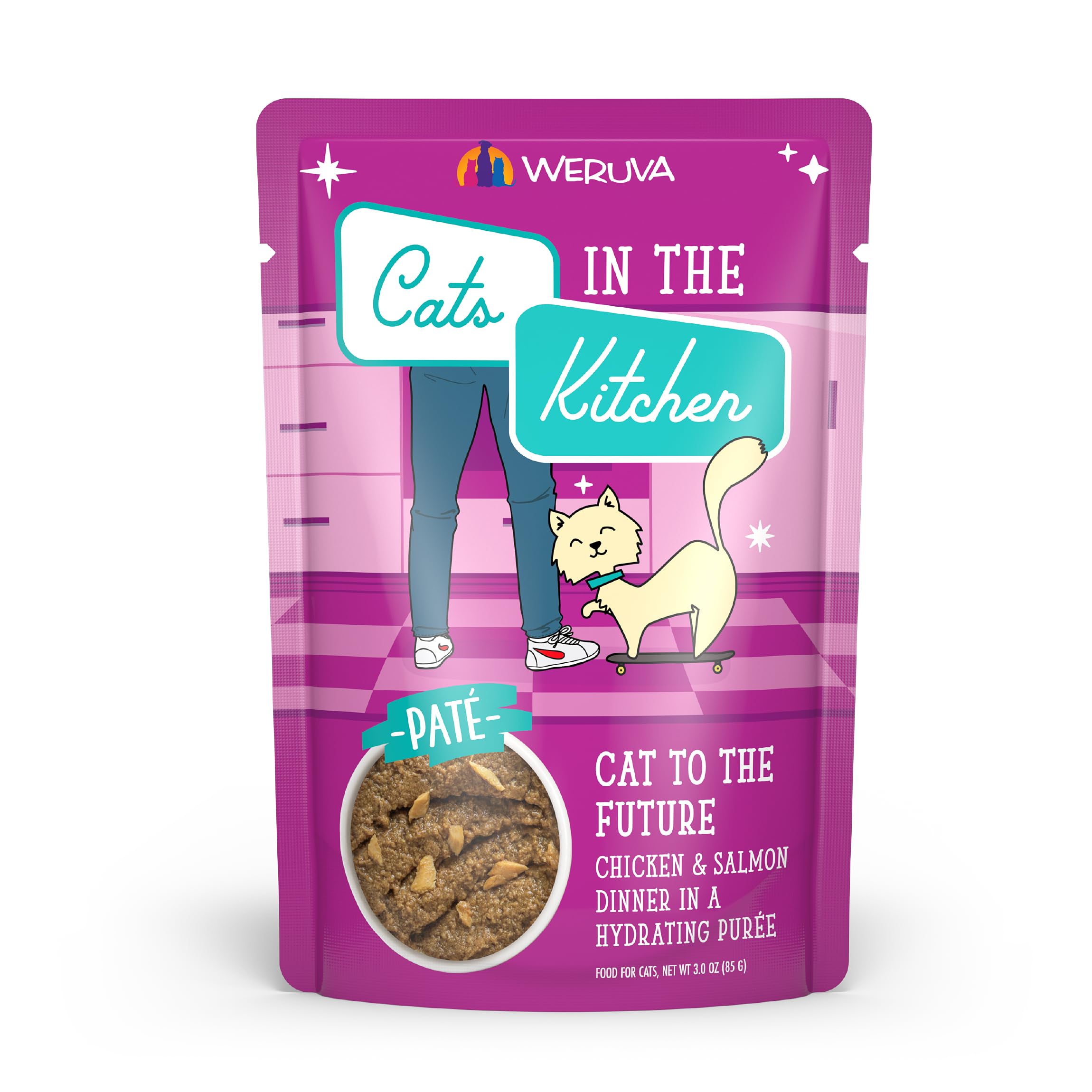 Weruva Cats in The Kitchen Slide N' Serve Grain-Free Natural Wet Pate Cat Food Pouches, Cat to The Future, 3oz Pouch (Pack of 12