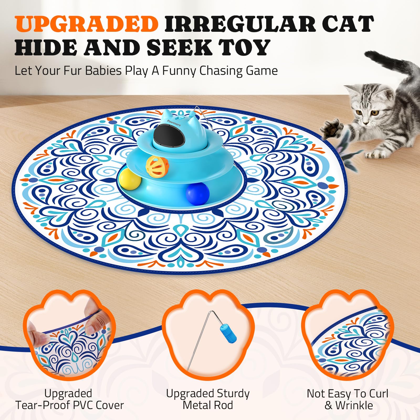 Interactive Cat Toy: 5 In 1 Automatic Cat Toy For Indoor Cats, Usb Rechargeable Hide And Seek Toy With Pvc Cover, Rotating Feath