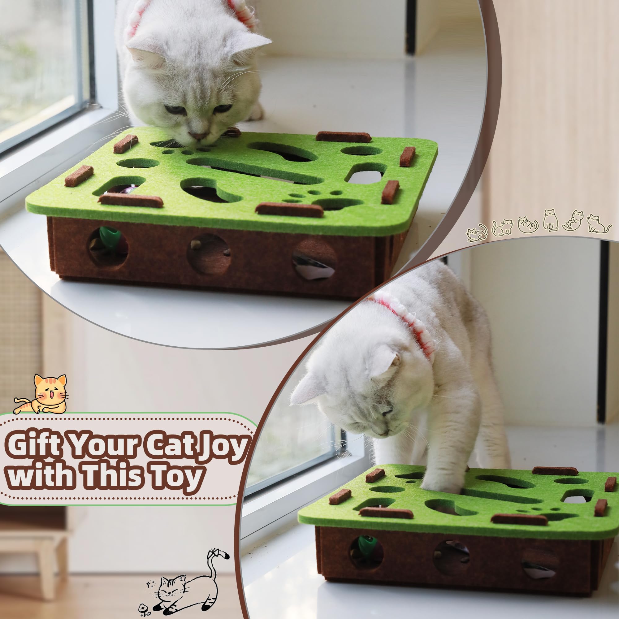 BZDBZD Interactive Cat Puzzle Feeder Toy - Felt Maze Box with 3 Jingle Balls for Indoor Cats, Kittens - Mental Stimulation, Slow
