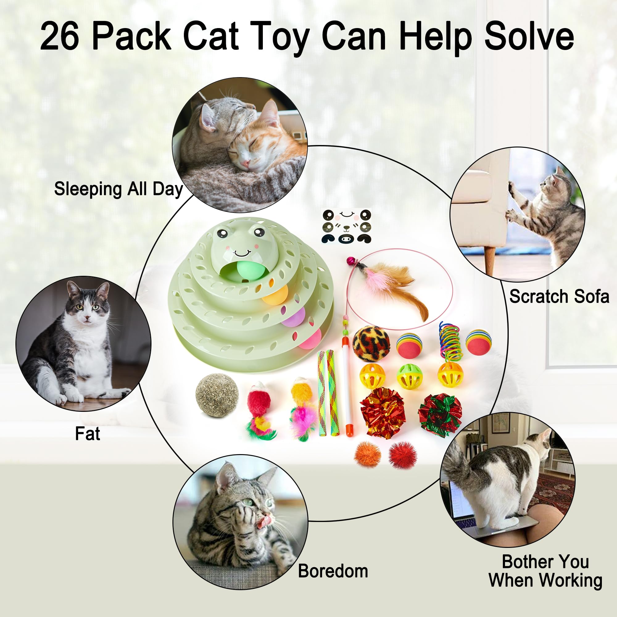 Suhaco Cat Toys Interactive For Indoor Cats Kitten Toy Fun Roller 4 Level Cat Teaser Ball Toys With 4 Colorful Balls Kitten Puzz