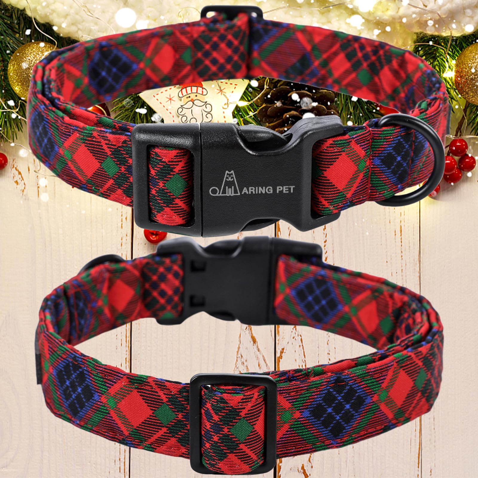 Aring Pet Christmas Dog Collar-Cotton Lightweight Dog Collars, Adjustable Christmas Plaid Pet Collars Puppy Collar With Quick Re