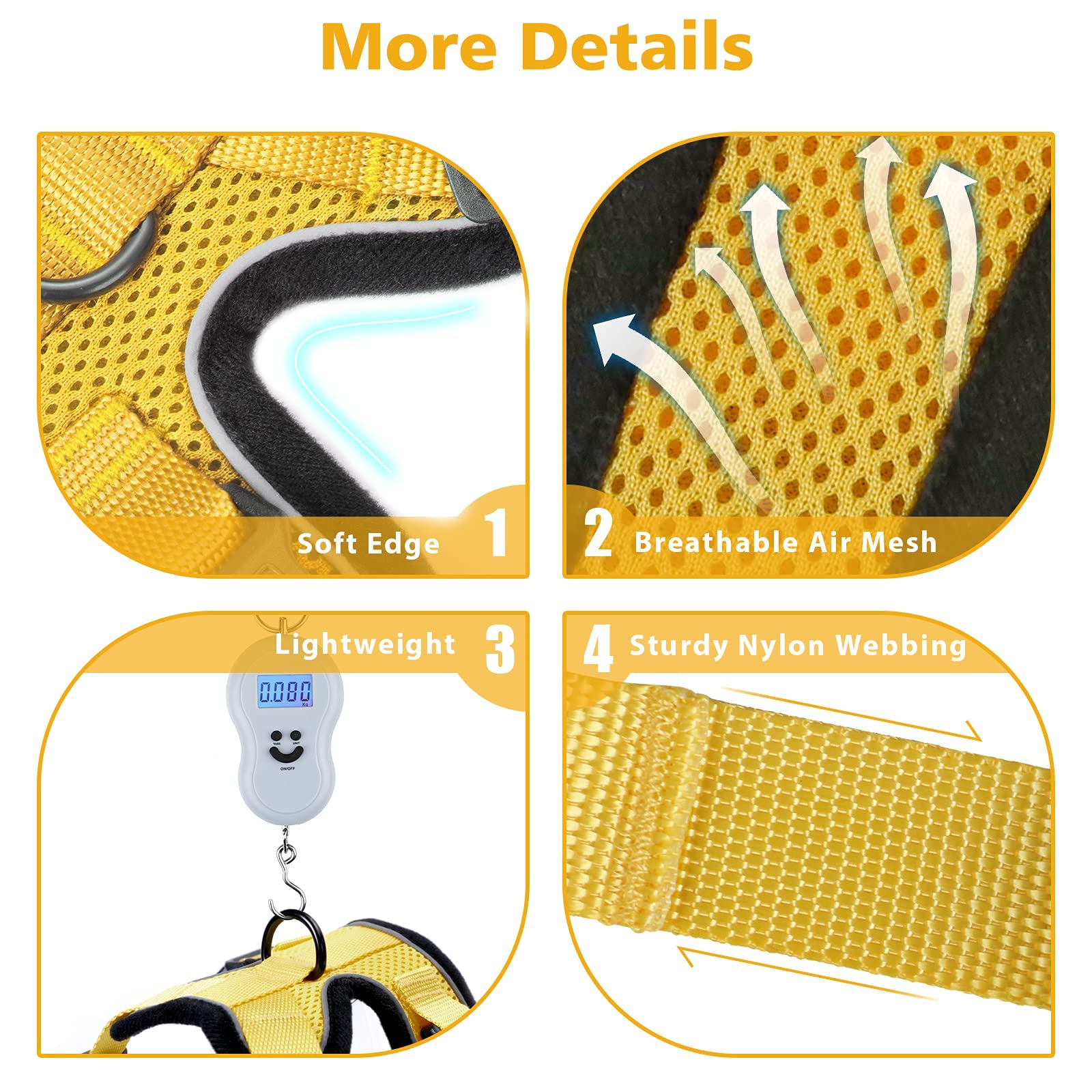 Dooradar Cat Harness And Leash Set, Escape Proof Safe Adjustable Kitten Vest Harnesses For Walking, Easy Control Soft Breathable Mesh Jacket With Reflective Strips For Cats, Yellow, S
