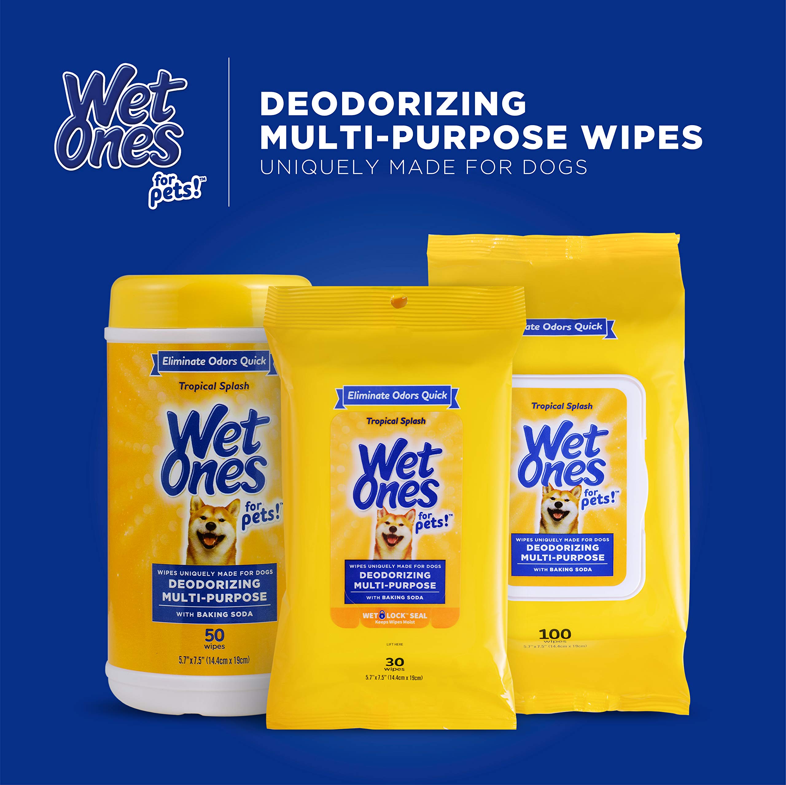 Wet Ones For Pets Deodorizing Multi-Purpose Dog Wipes With Baking Soda, 50 Count - 3 Pack| Dog Deodorizing Wipes For All Dogs In Tropical Splash Scent, Wipes For Deodorizing Dogs