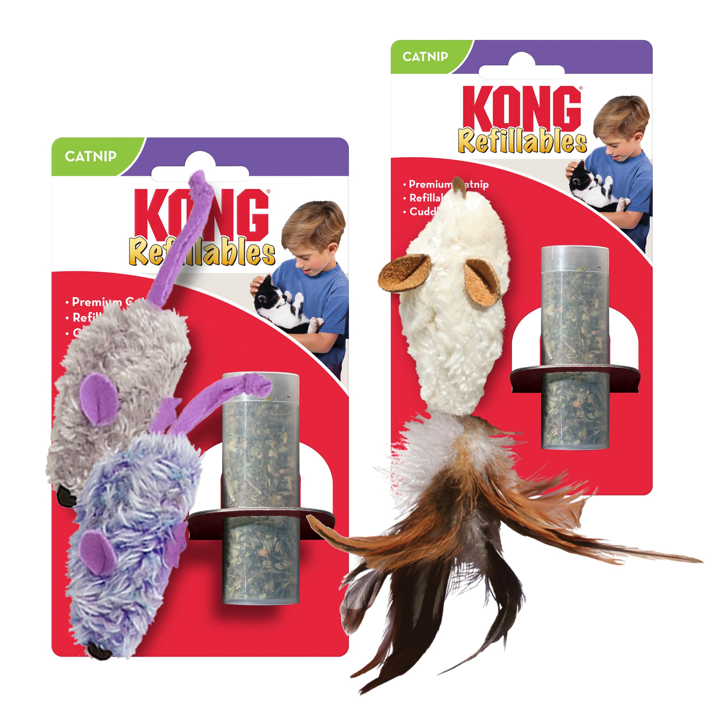 Kong Refillables Catnip Toys, Assorted 2-Pack - Plush Cat Toys With Refillable Catnip Pouch & Premium North American Catnip (Pur