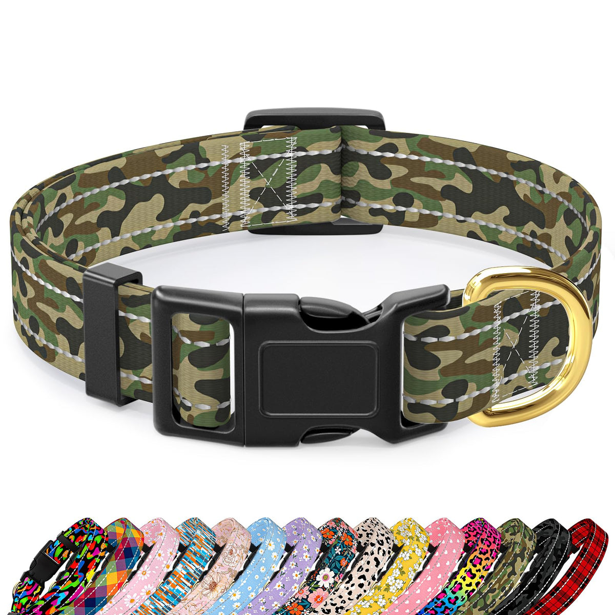 Moodel Reflective Dog Collar For Large Dogs, Cute Camouflage Adjustable Heavy-Duty Nylon Puppy Collar For Boy And Girl Female, S