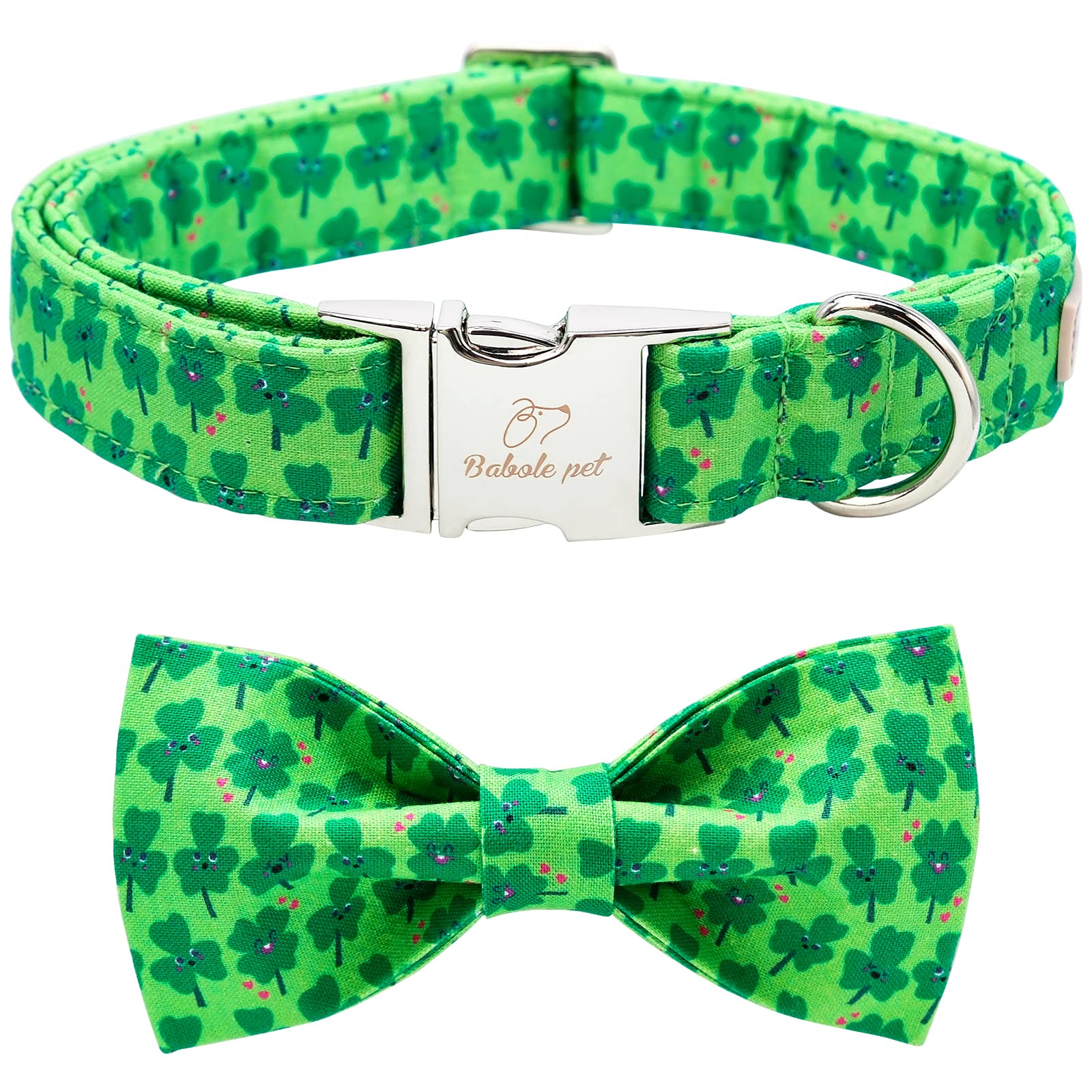 2023 New St.Patrick'S Day Dog Collar With Bow Tie-Babole Pet, Cute Clover Male Dog Collar With Safety Metal Buckle Adjustable Puppy Collars For Small Medium Large Boy & Girl Dog,Xl-Neck 16'-26'