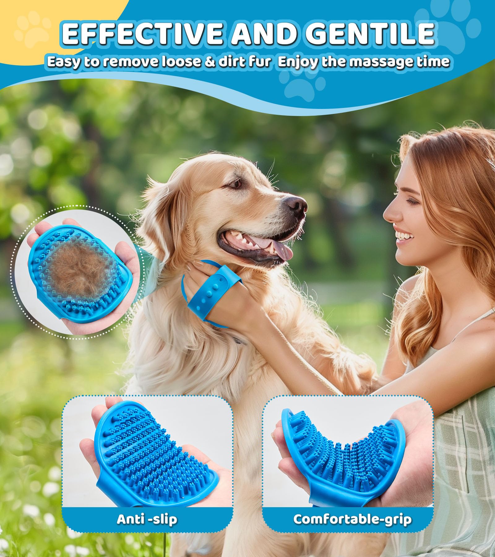 Robatun 4Pcs Dog Bath Brush Pet Shampoo Brush With Adjustable Ring Handle Soft Massage Dispenser Panda Shape Brush For Short Lon