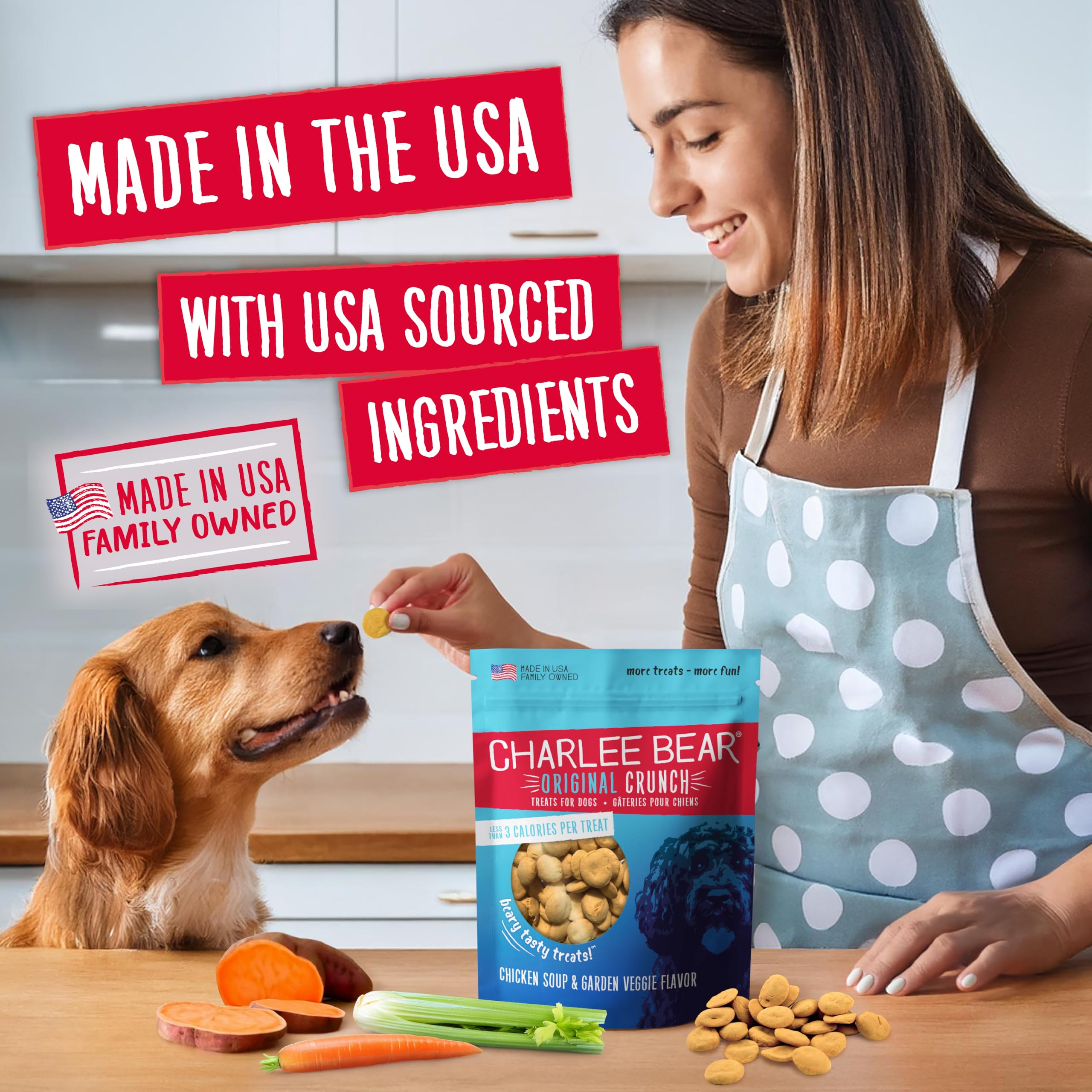Charlee Bear Original Crunch Dog Treats-Variety Pack, 16oz Bags (5 Different Flavors), Natural Training Treats for Puppies to Ad