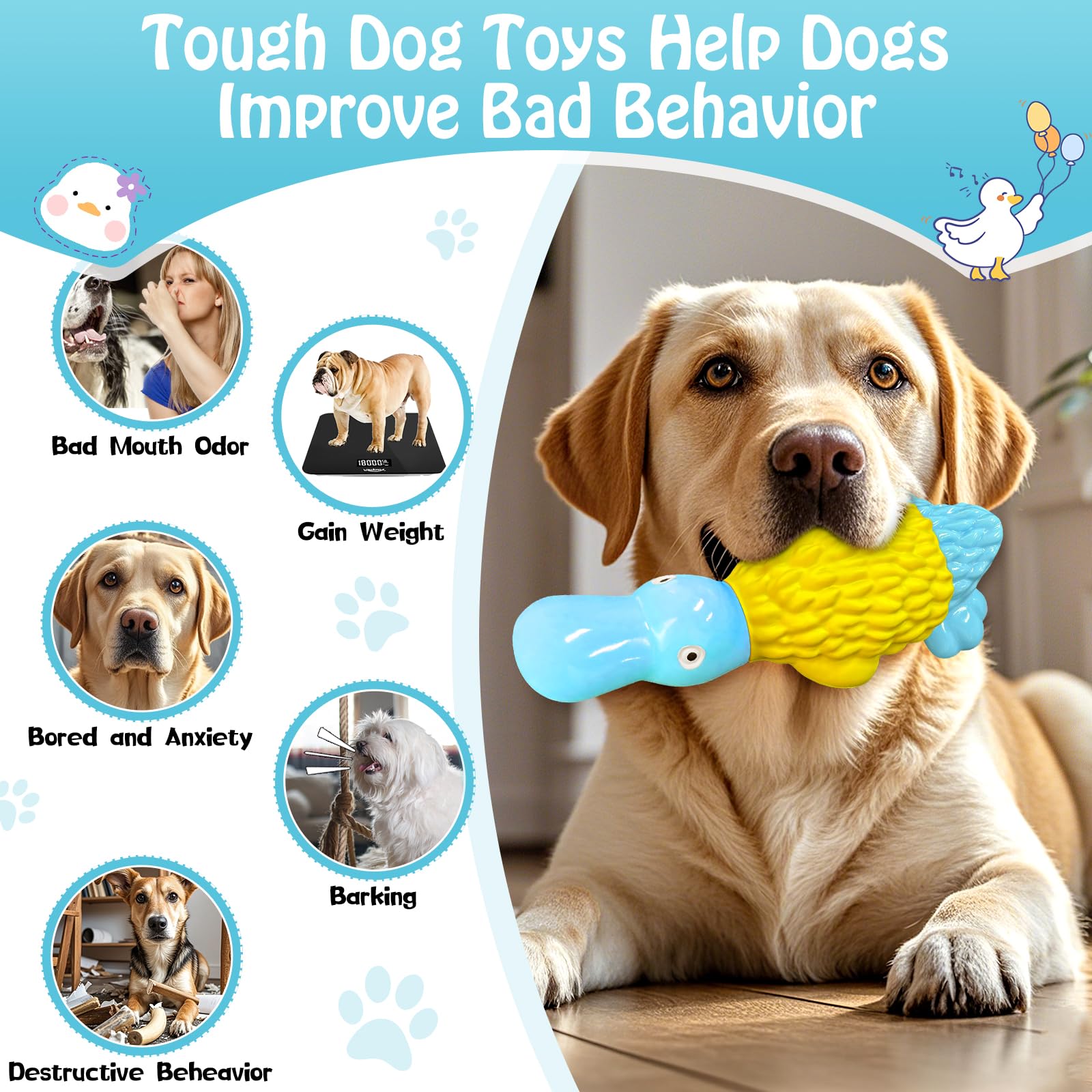 Dog Chew Toys for Aggressive Chewers: Indestructible Dog Toys- Large Squeaky Tough Dog Toys for All Breed Sizes to Keep Them Bus