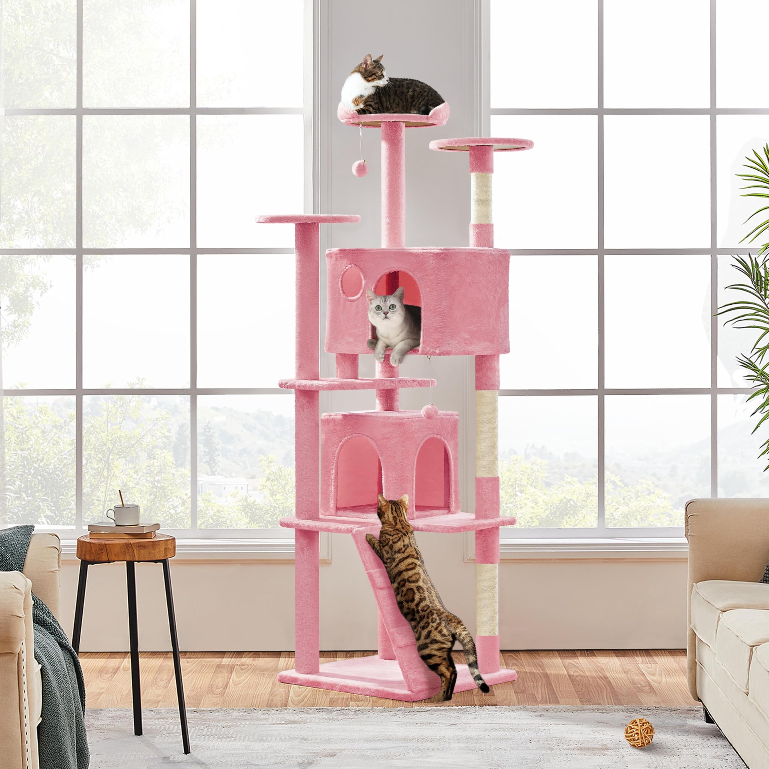 Yaheetech Xl Cat Tree, 80In Multi-Level Tower W/Scratching Posts, Double Cat Condo, Perched Platforms & Dangling Balls, Activity