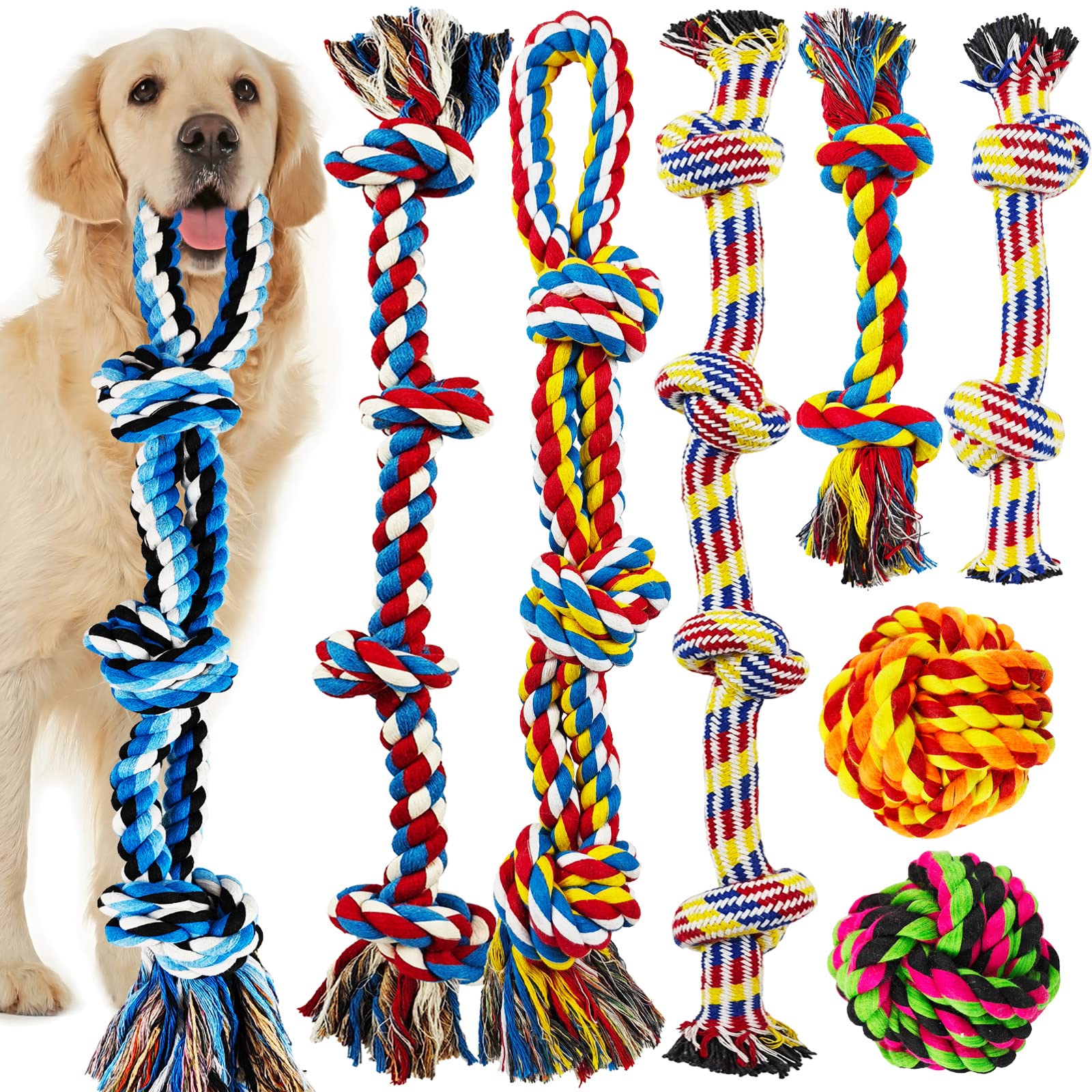 LosFong Large Dog Chew Toys for Aggressive Chewers, 12 Pack Indestructible Dog Rope Toys for Large Breeds, Heavy Duty Dental Dog