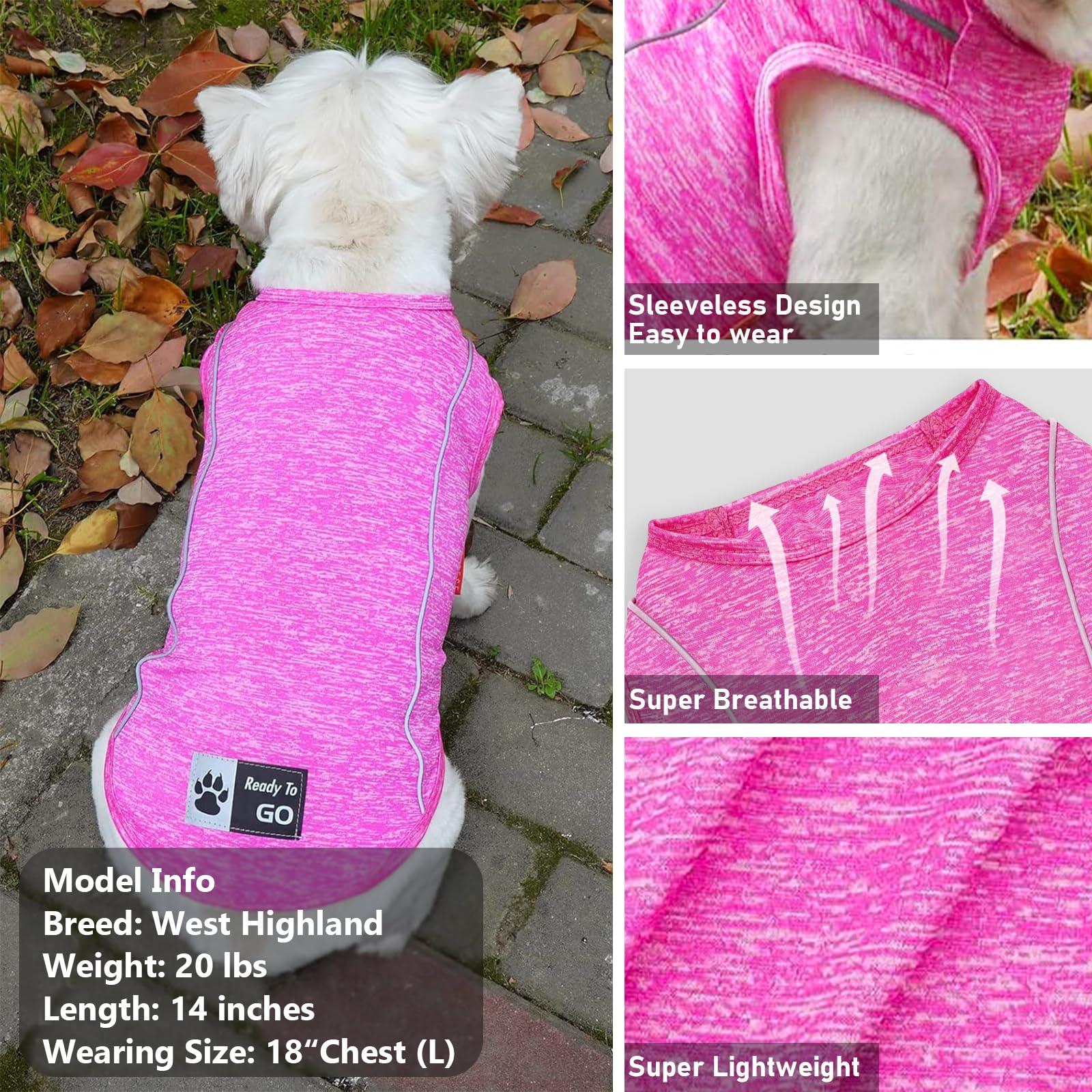 KYEESE Dog Shirt Soft Breathable Stretchy Dog T-Shirt with Reflective Strip Safety for Night Walking Tank Top Vest Puppy Shirt,
