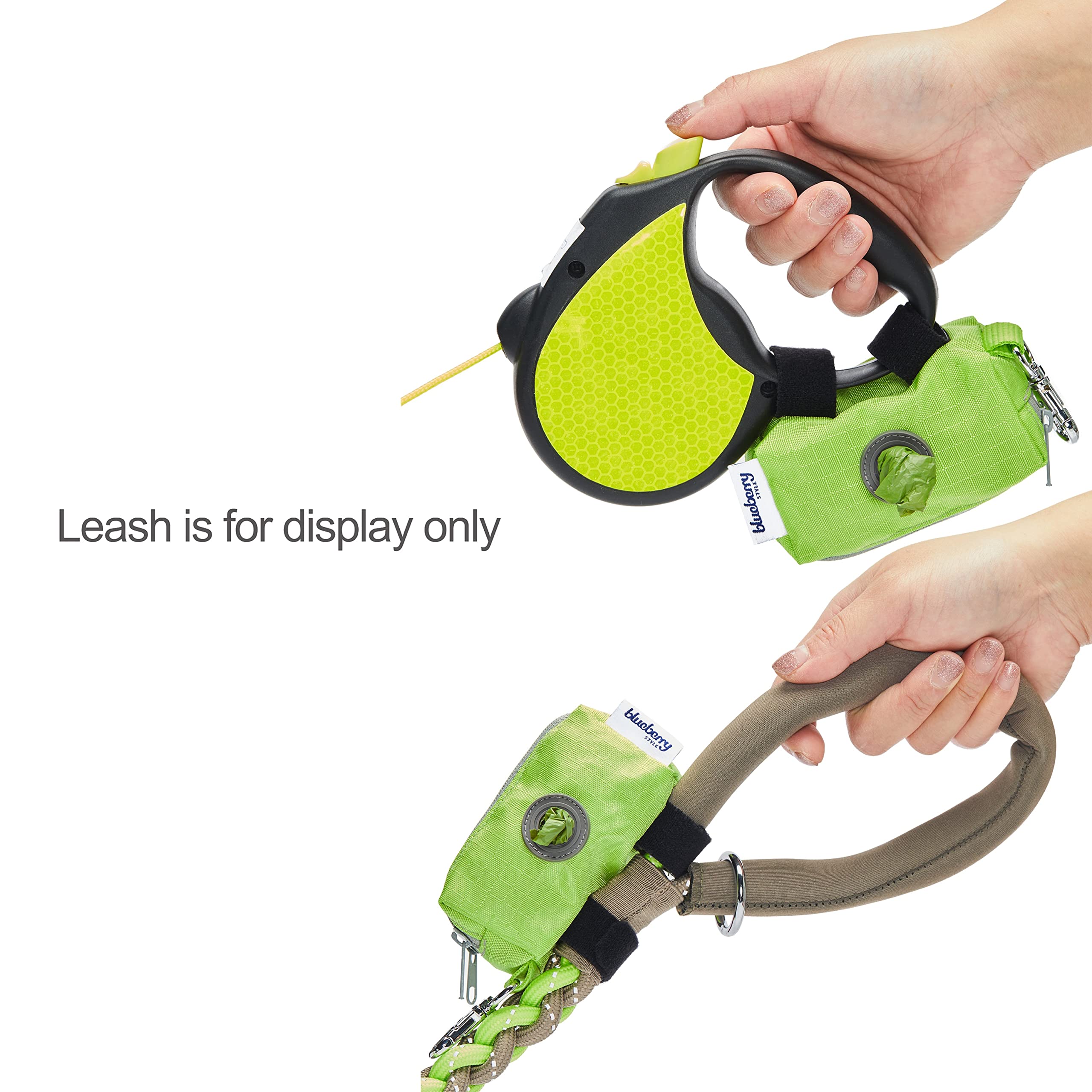 Blueberry Style Neon Green Dog Waste Bag Dispenser, Solid Color Trash Bag Dispenser with 2 Auto Locking Zipper, Dog Poop Bag Hol