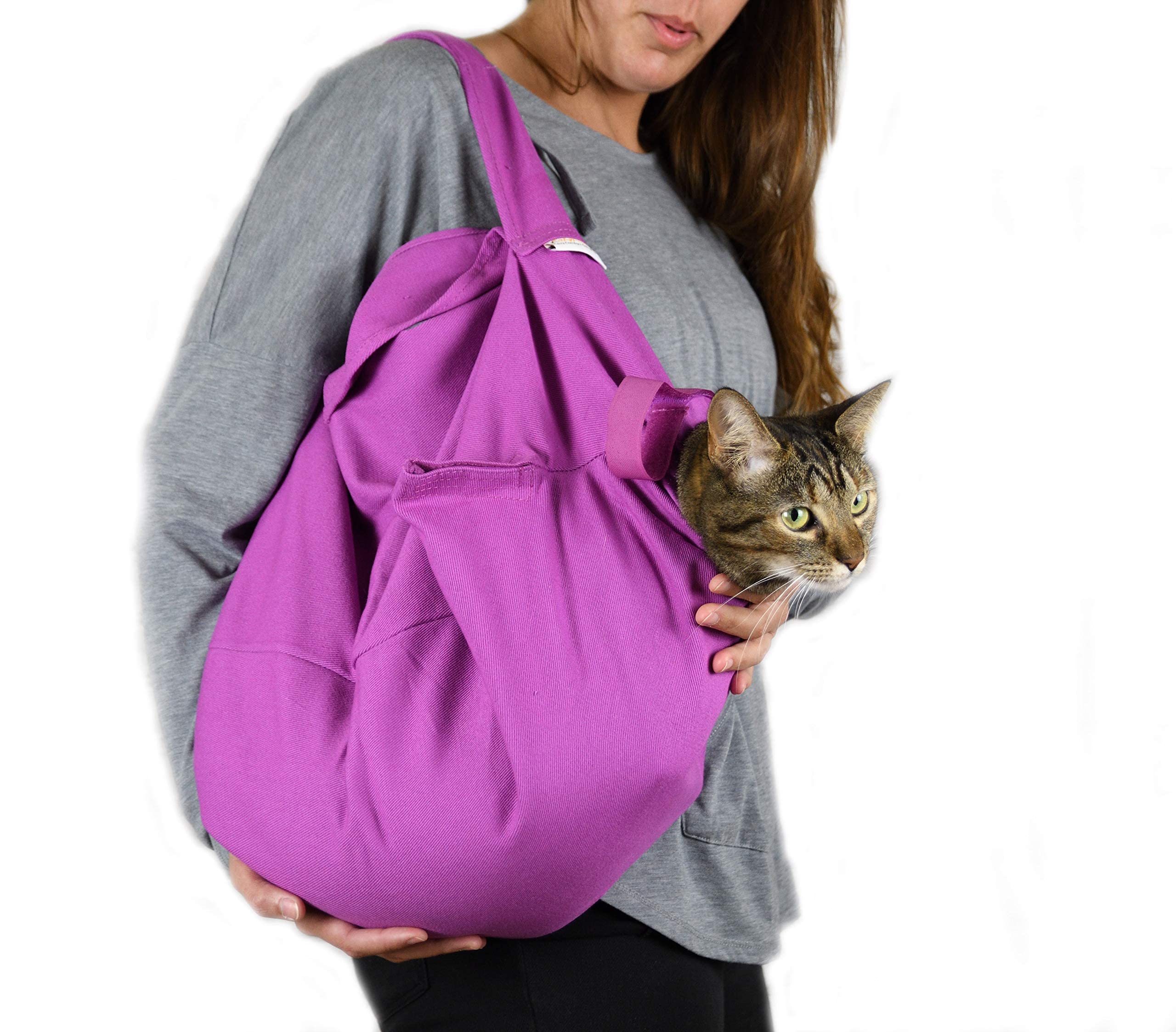 Cat-in-the-Bag Cozy Comfort Carrier - Large Lavender Cat Carrier Soft, Cat Restraint Bag and Cat Sling Carrier for Grooming, Vet