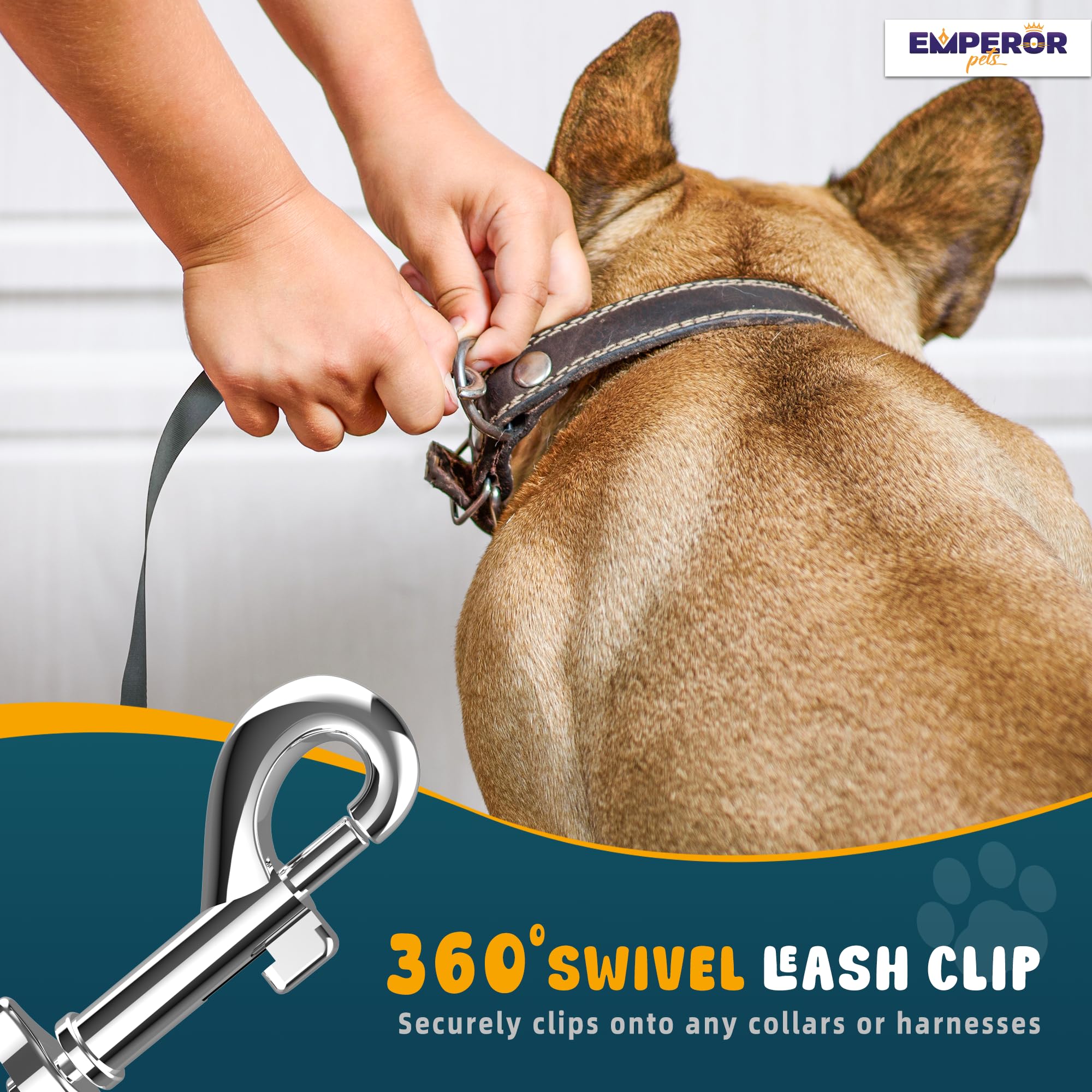 Emperor Pets 26 Ft Retractable Dog Leash Black - Heavy Duty Retractable Pet Leash With Anti-Slip Grip - Reflective Dog Leash Tap