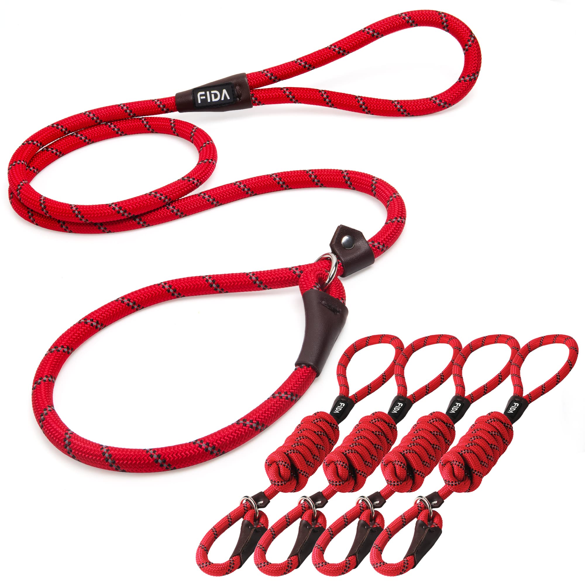 Fida Durable Slip Lead Dog Leash Bulk Pack Of 5, Heavy Duty 1/2'' X 6 Ft Comfortable Strong Rope Slip Leash For Large, Medium & 