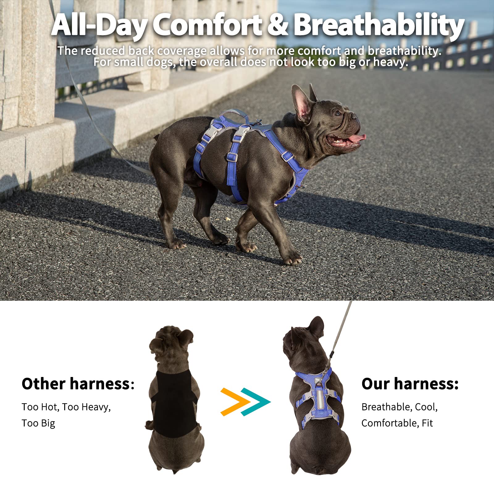 Huntboo Escape Proof Dog Harness, No Pull Reflective Harness with Lift Handle, Adjustable Pet Vest with Front and Back Leash Cli