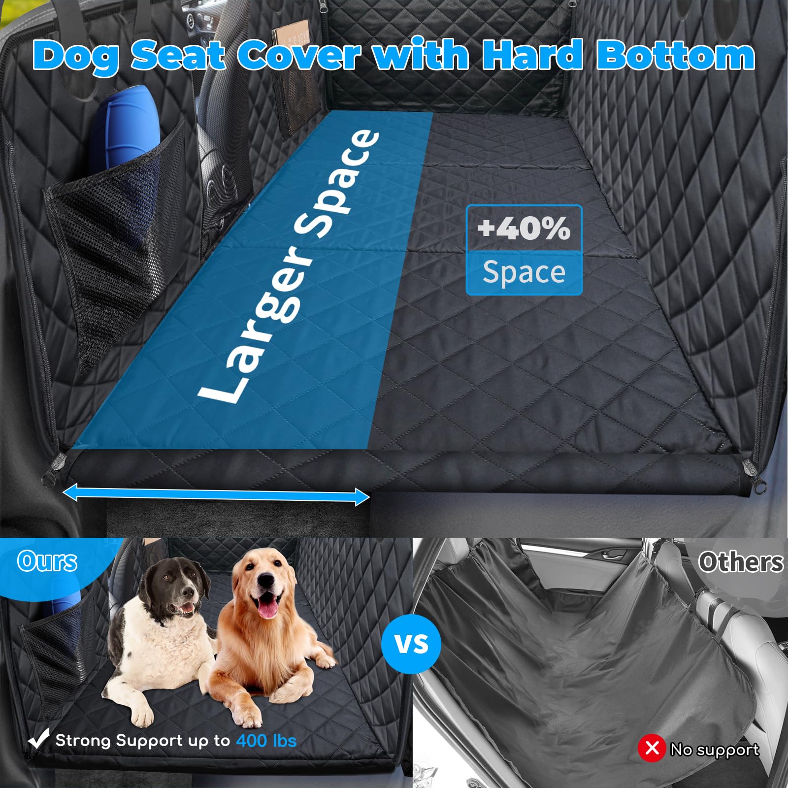 Urpower Back Seat Extender For Dogs, Dog Car Seat Cover Hard Bottom Holds 400 Lbs, Waterproof Dog Hammock For Car Pet Backseat Protector With Mesh Window, Large Space Dog Travel Bed For Car & Suv