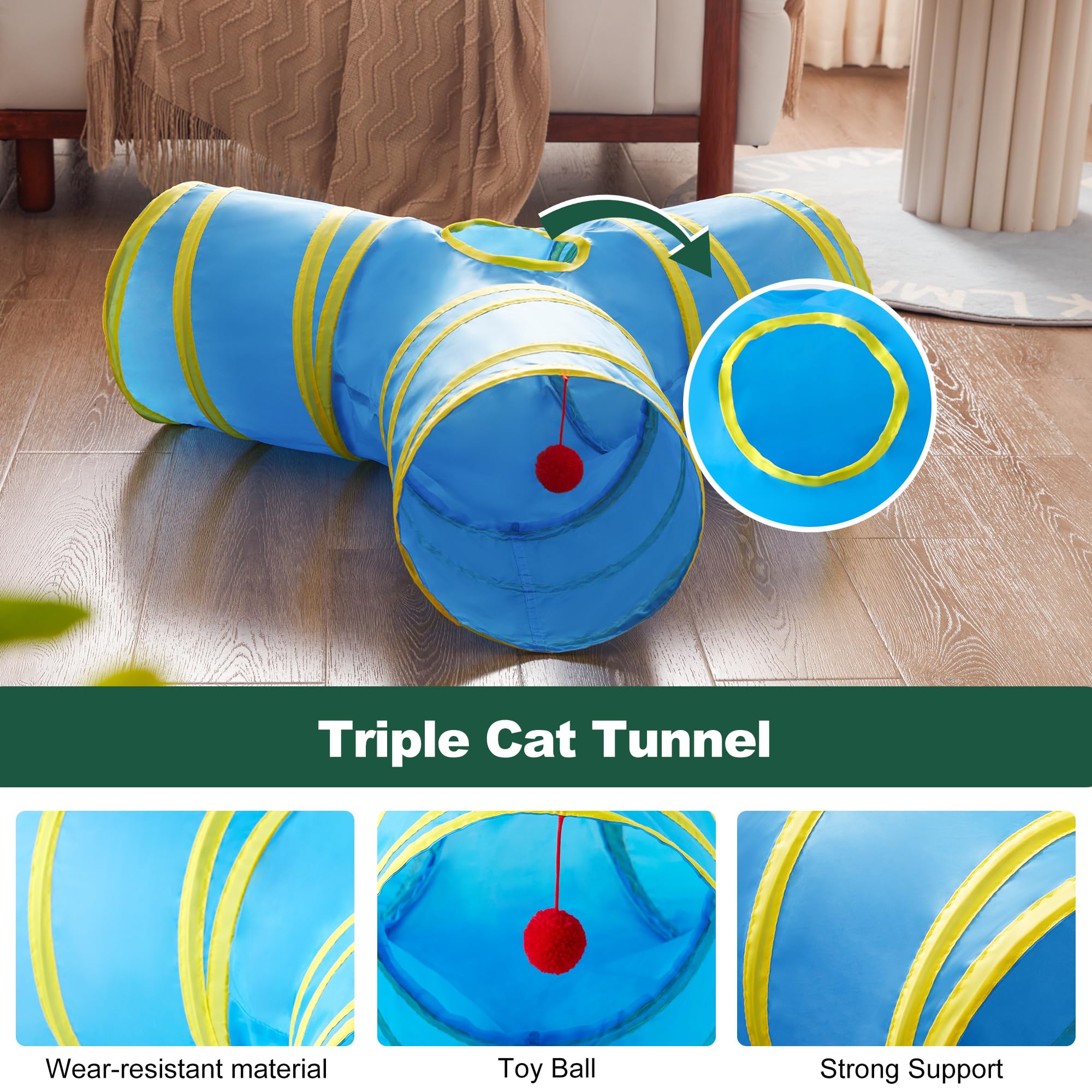 Love'S Cabin Cat Tunnel Tube Toys 3 Way Collapsible, Cat Tunnels For Indoor Cats,Kitten Tunnel Bored Pet Play Tunnel With Peek H