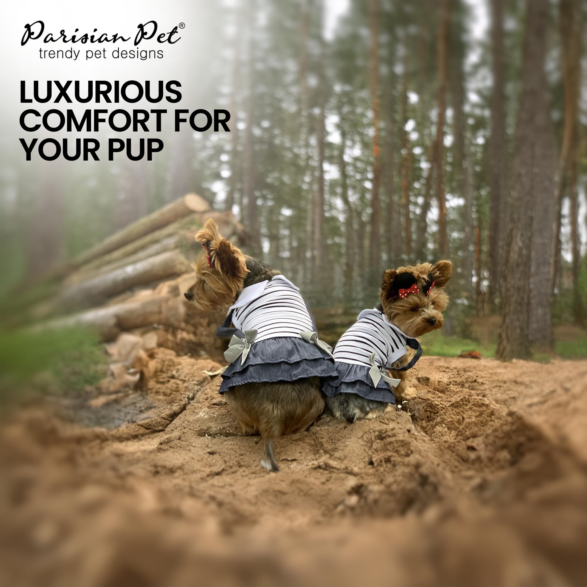 Parisian Pet Dog Dress - Preppy Girl Clothes, Stylish Chambray Skirt Summer Outfit - Lightweight Sleeveless Overall For Large Gi