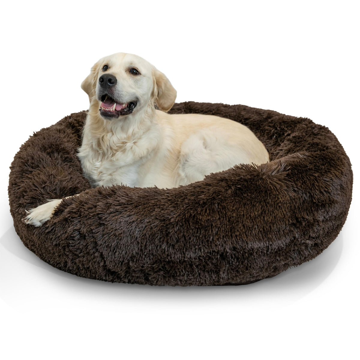 Best Friends By Sheri The Original Calming Donut Dog And Cat Bed In Shag Fur, Dark Brown, Large, 36X36