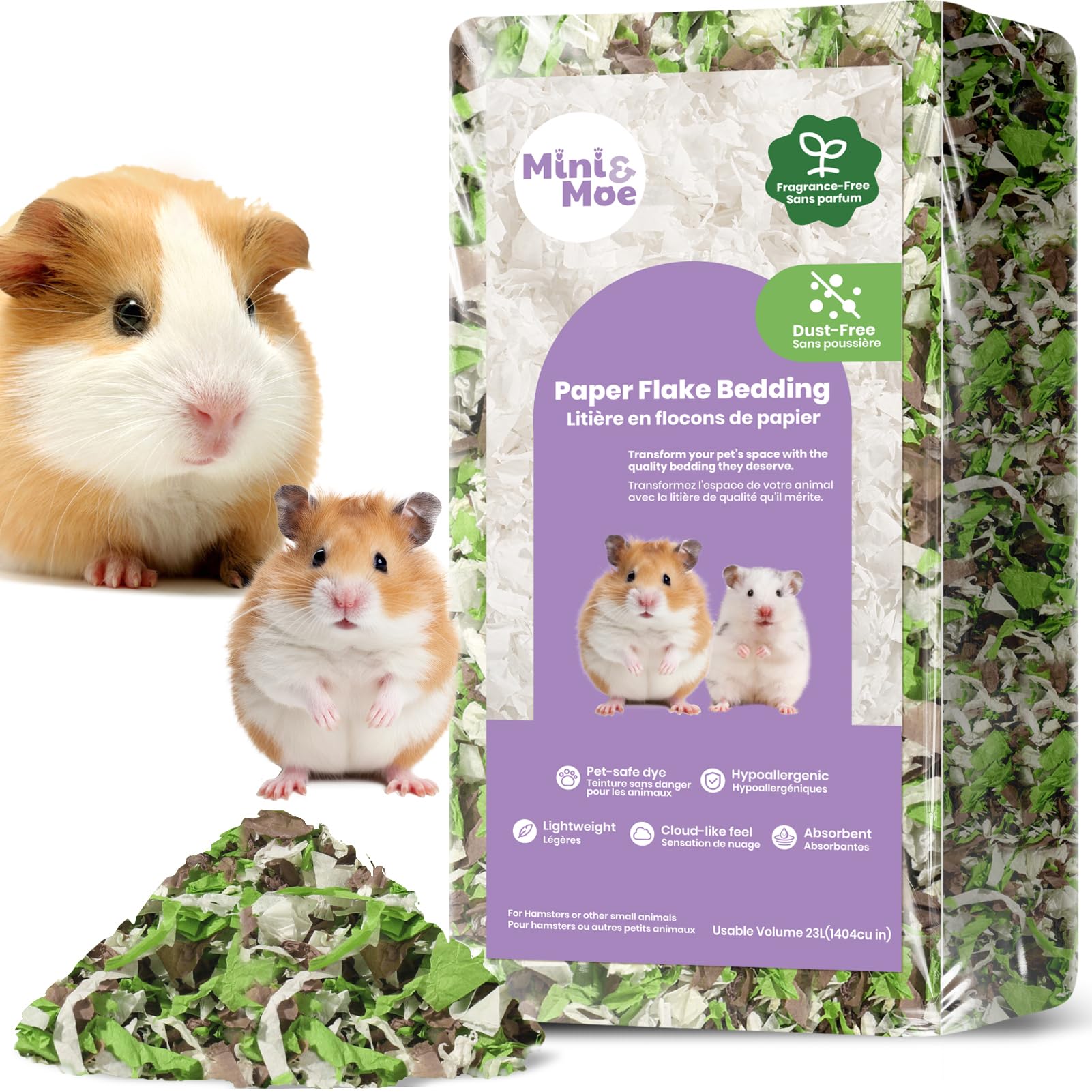 Mini&Moe Rabbit Bedding 25 Liters: Hamster Bedding Dust-Free And Odor Control Moisture Absorbent Natural Paper Small Pet Bedding