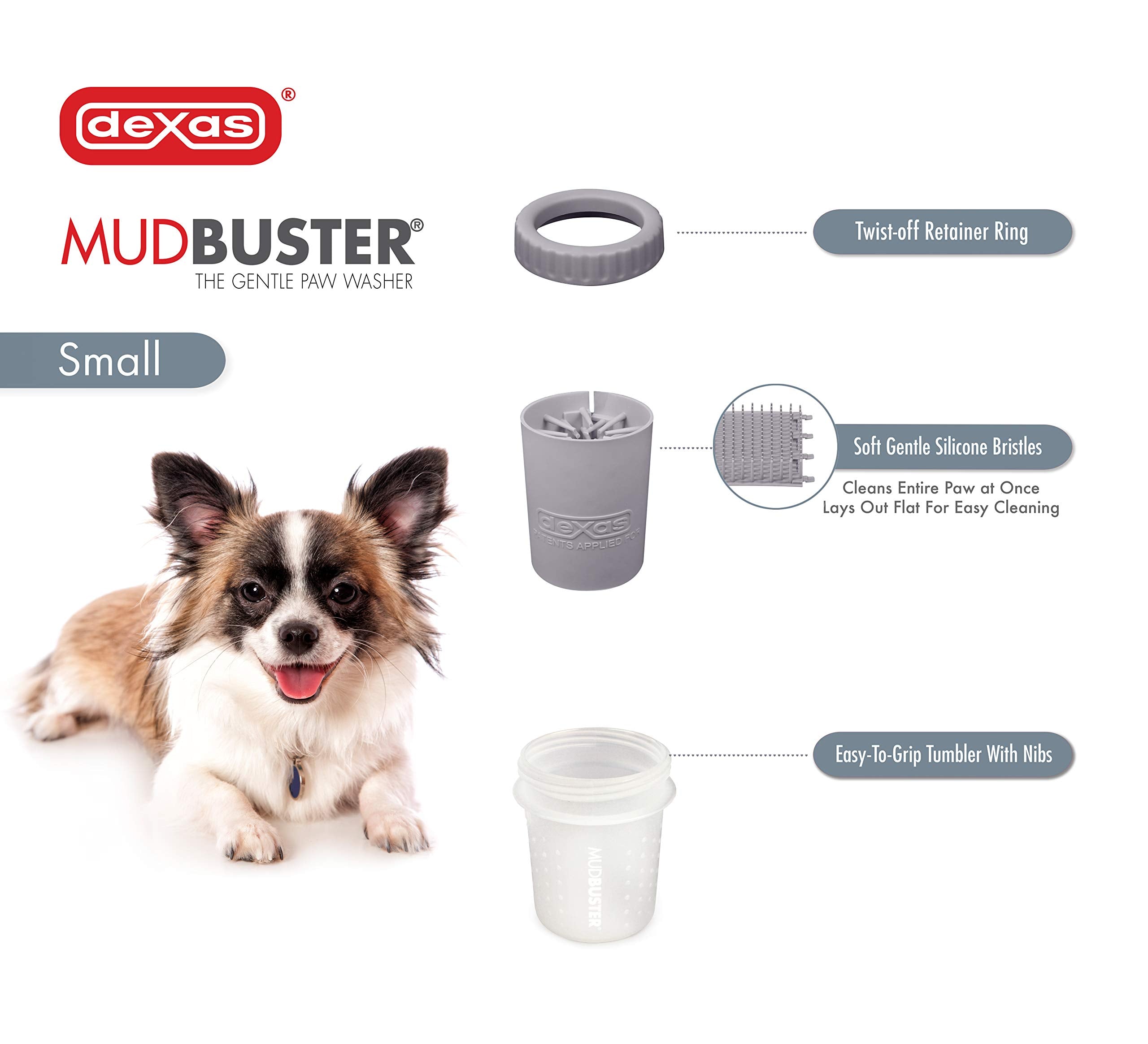 Dexas Mudbuster Portable Dog Paw Washer/Paw Cleaner, Small, Light Gray