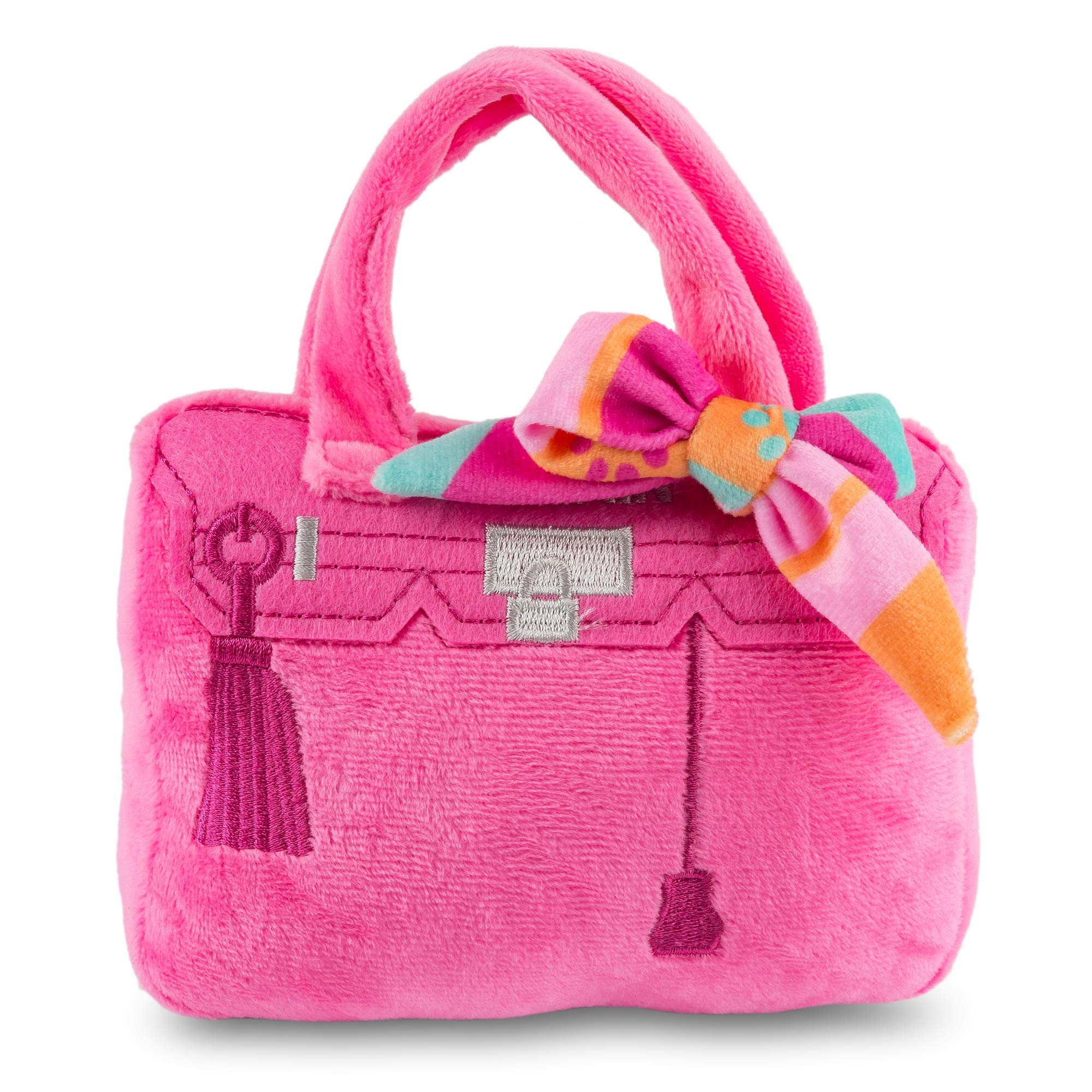Haute Diggity Dog Barkin Bag with Scarf, Plush Designer Dog Toys with Interactive Squeaker, Stimulating Pet Enrichment, Machine-