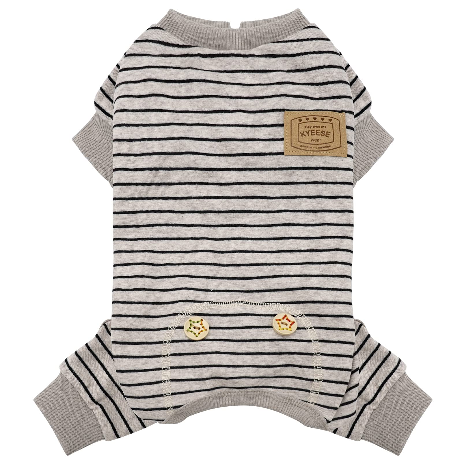 Kyeese Dog Pajamas Stripes 4 Legged Pet Jumpsuit Stretchable Pet Puppy Cat Pajamas Onesie Lightweight Dog Clothes, Ivory Brown, 