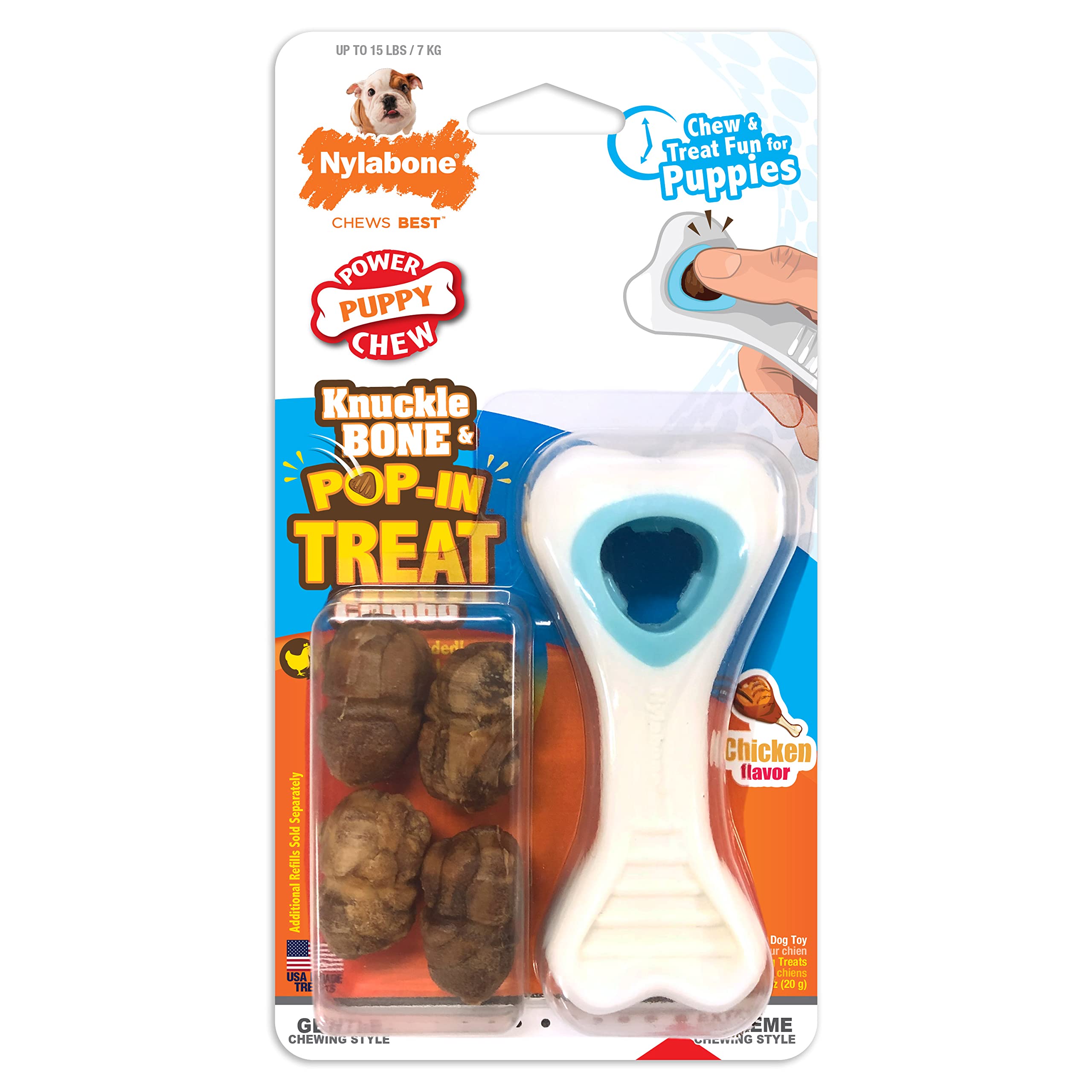 Nylabone Knuckle Bone & Pop-In Puppy Treat Toy Combo Power Chew Toy for Dogs, Dog Toys for Aggressive Chewers, Chicken Flavor, X