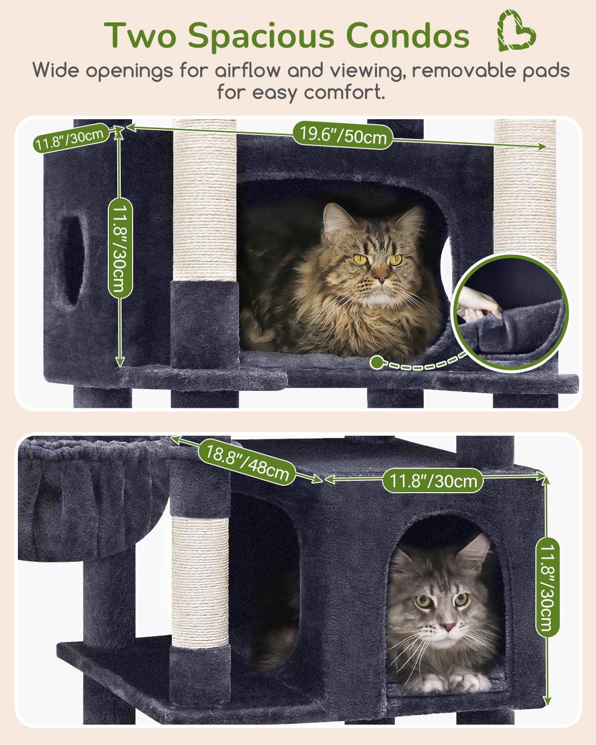 Globlazer S74 Heavy Duty Cat Tree, 74In Sturdy Cat Tower For Large Cats Adult, Big Cat Tree With 5 Sisal Scratching Posts, 2 Pad