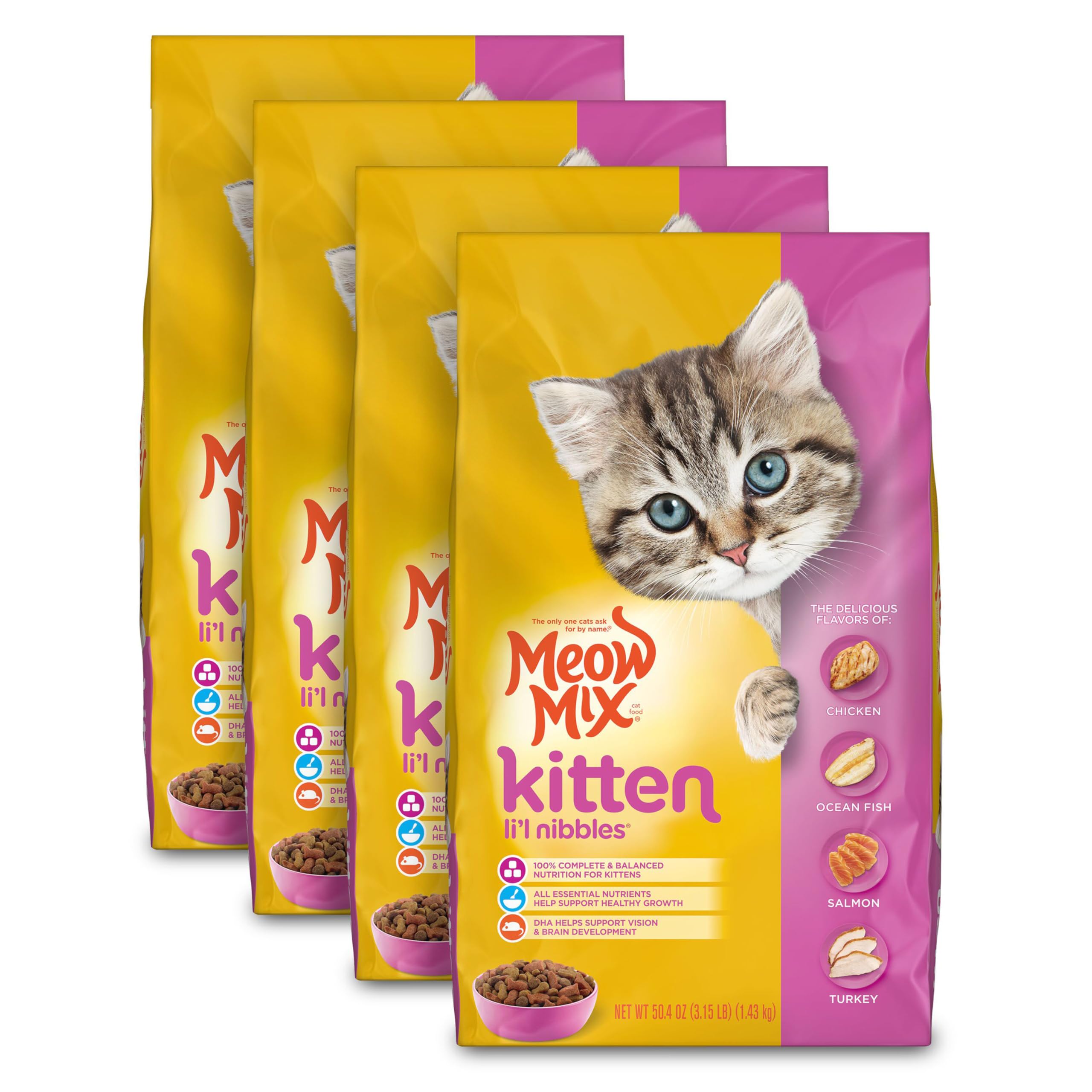 Meow Mix Kitten LiL Nibbles Dry Cat Food, 3.15 Pound Bag (Pack of 4)