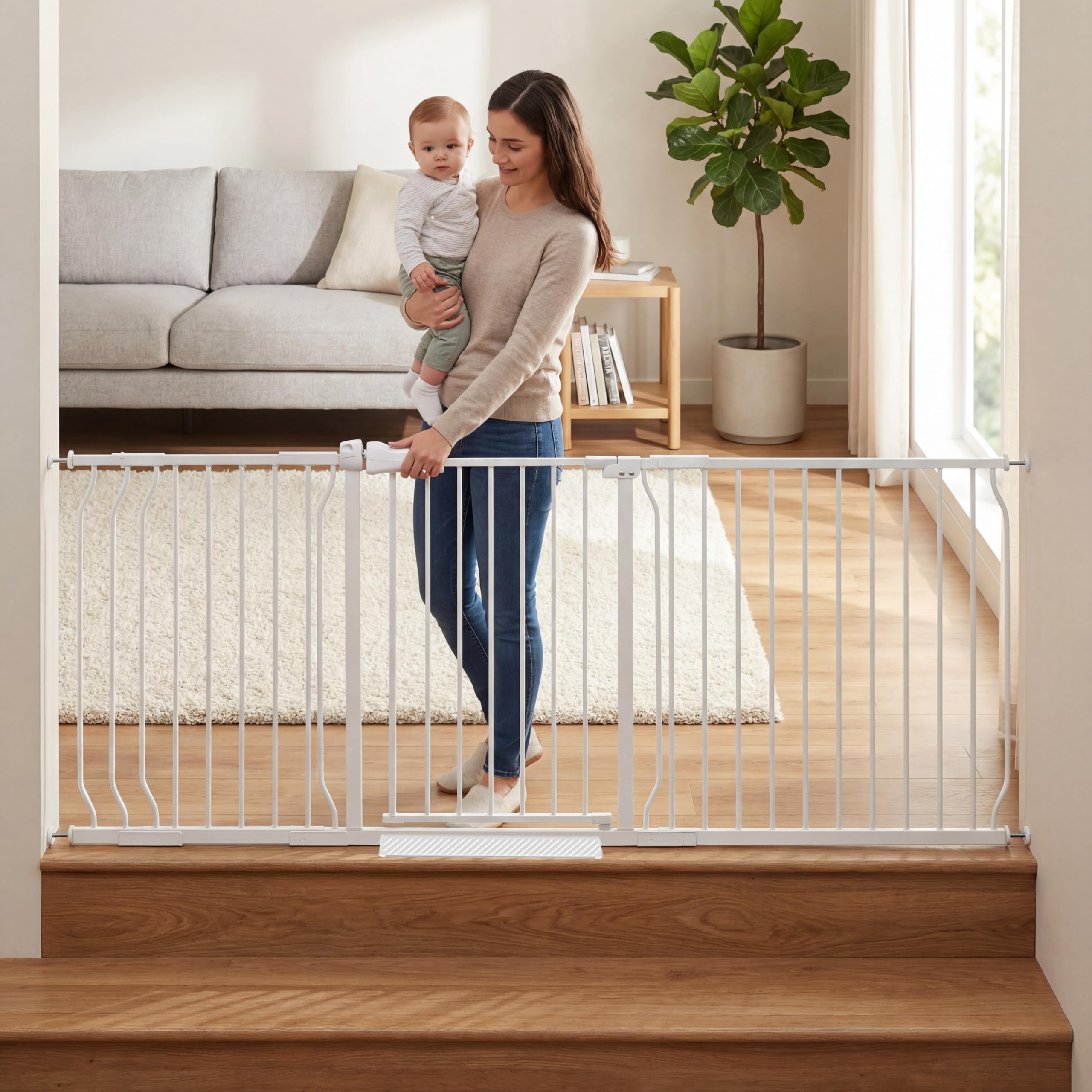 COSEND Extra Wide Baby Gates Large Long Dog Gates for Doorways Stairs Pressure Mounted Dog Pet Gate Walk Through Metal Child Ind