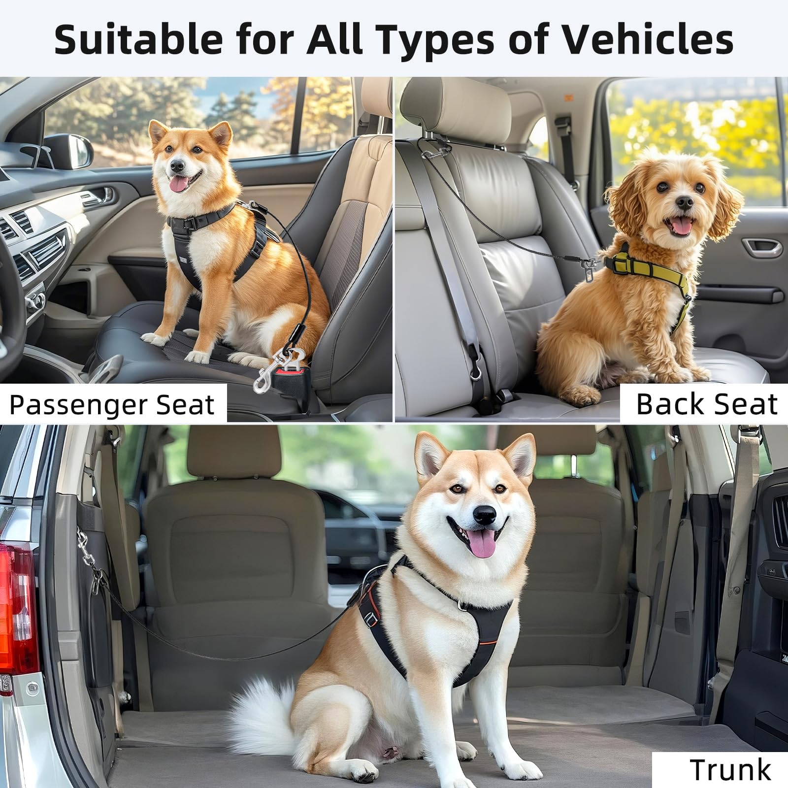 VavoPaw Dog Seat Belt for Car, 16 Chew-Proof Coated Wire Dog Car Leash Seat Belt, Dog Leash with Buckles and Latch, Safety Harne