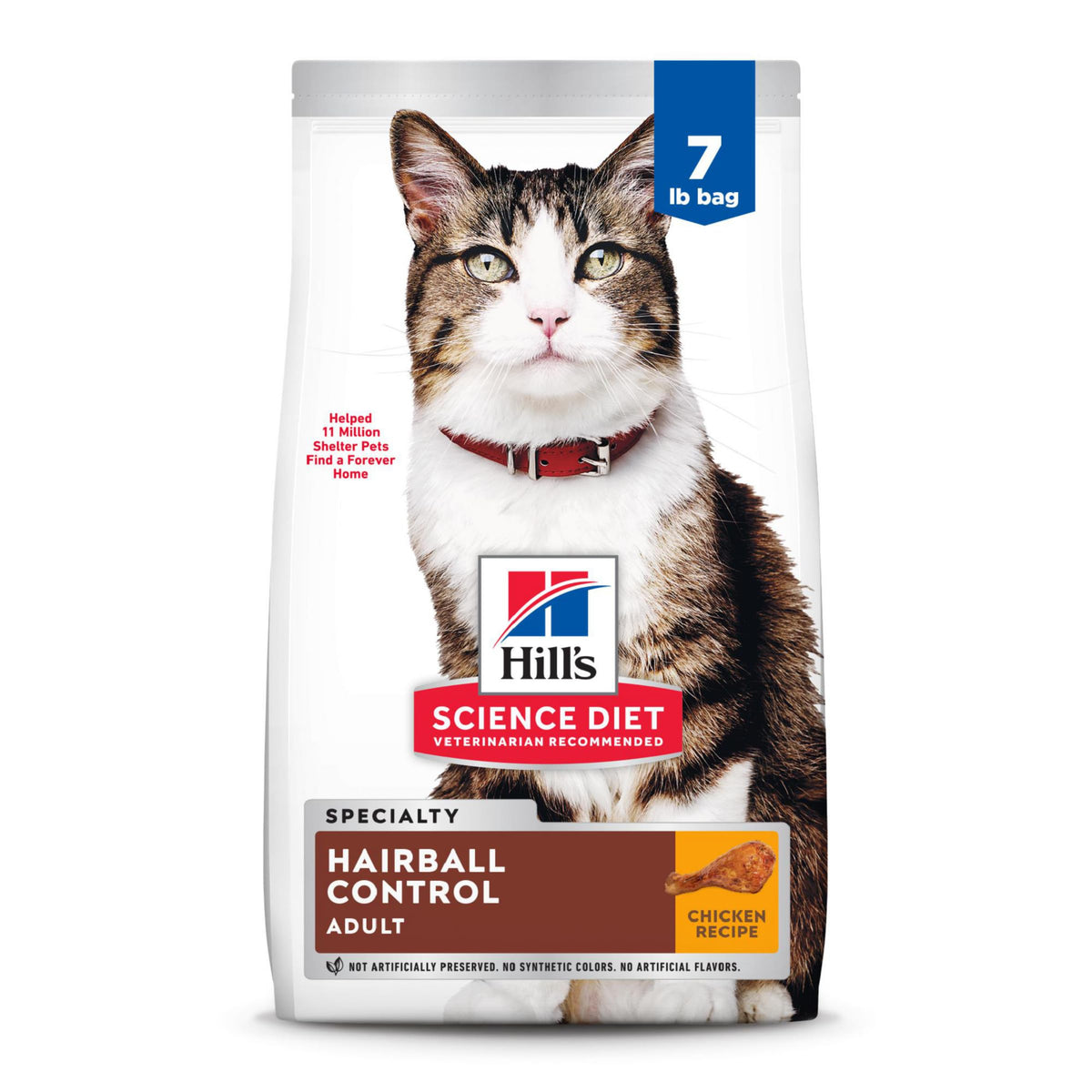 Hill'S Science Diet Hairball Control, Adult 1-6, Hairball Control Support, Dry Cat Food, Chicken Recipe, 7 Lb Bag