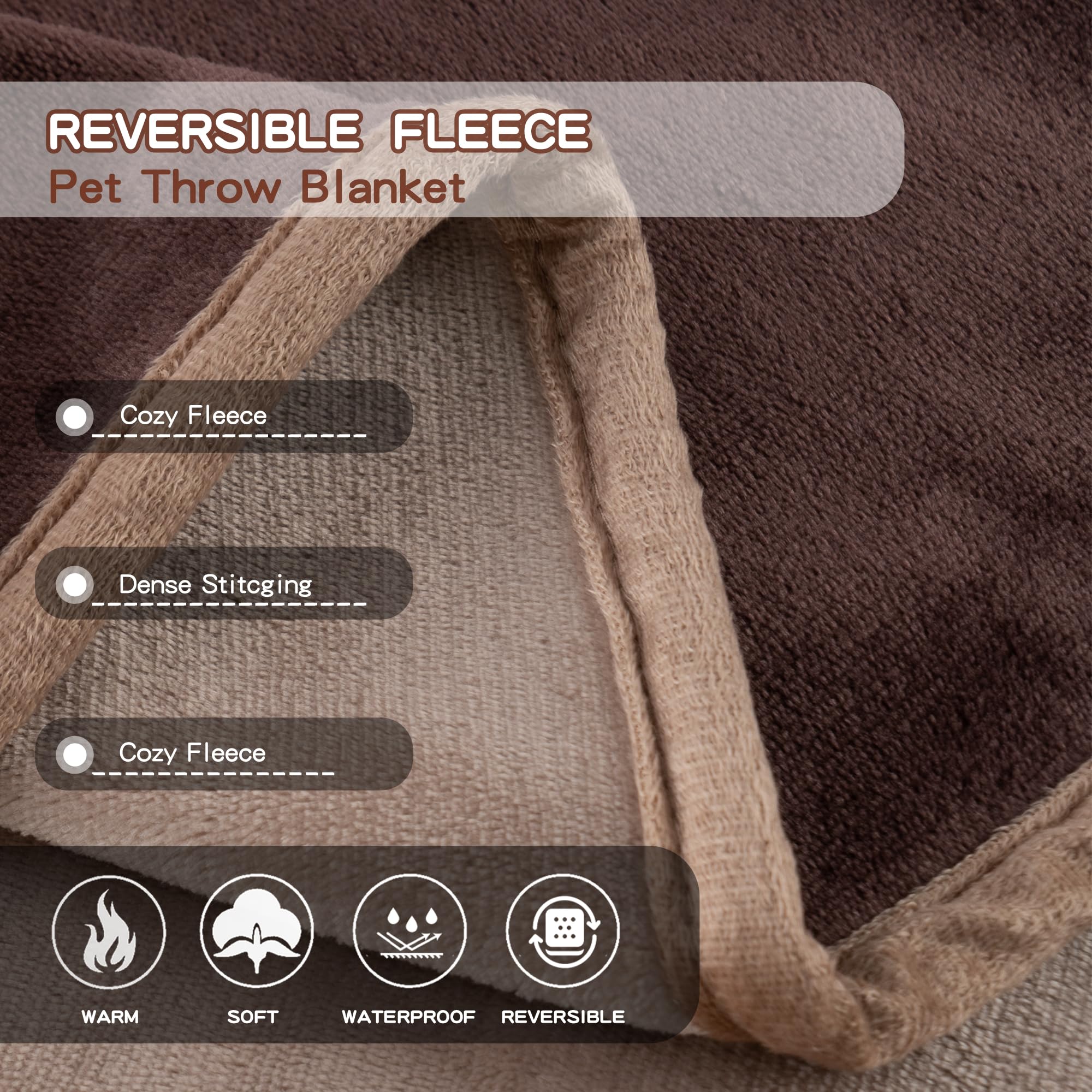 Capt.Snooze 50X60 Inch Brown Pet Blanket For Medium/Large Dogs - Reversible Soft Fluffy Waterproof Flannel Dog Bed Blanket, Grea