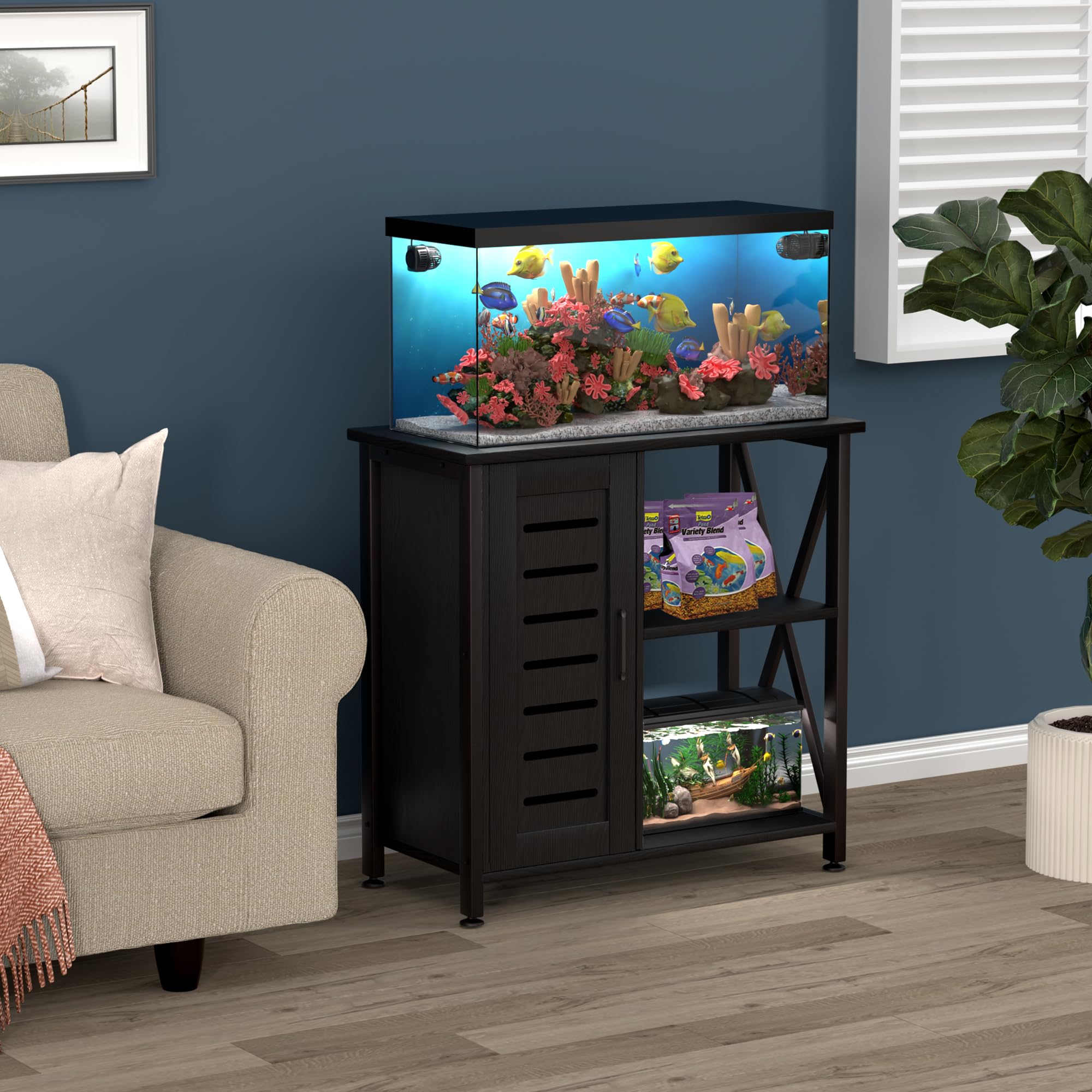 Herture 20-29 Gallon Fish Tank Stand, Aquarium Stand with Cabinet Accessories Storage, Heavy Duty Metal Frame, 31.49 L*15.74 W T